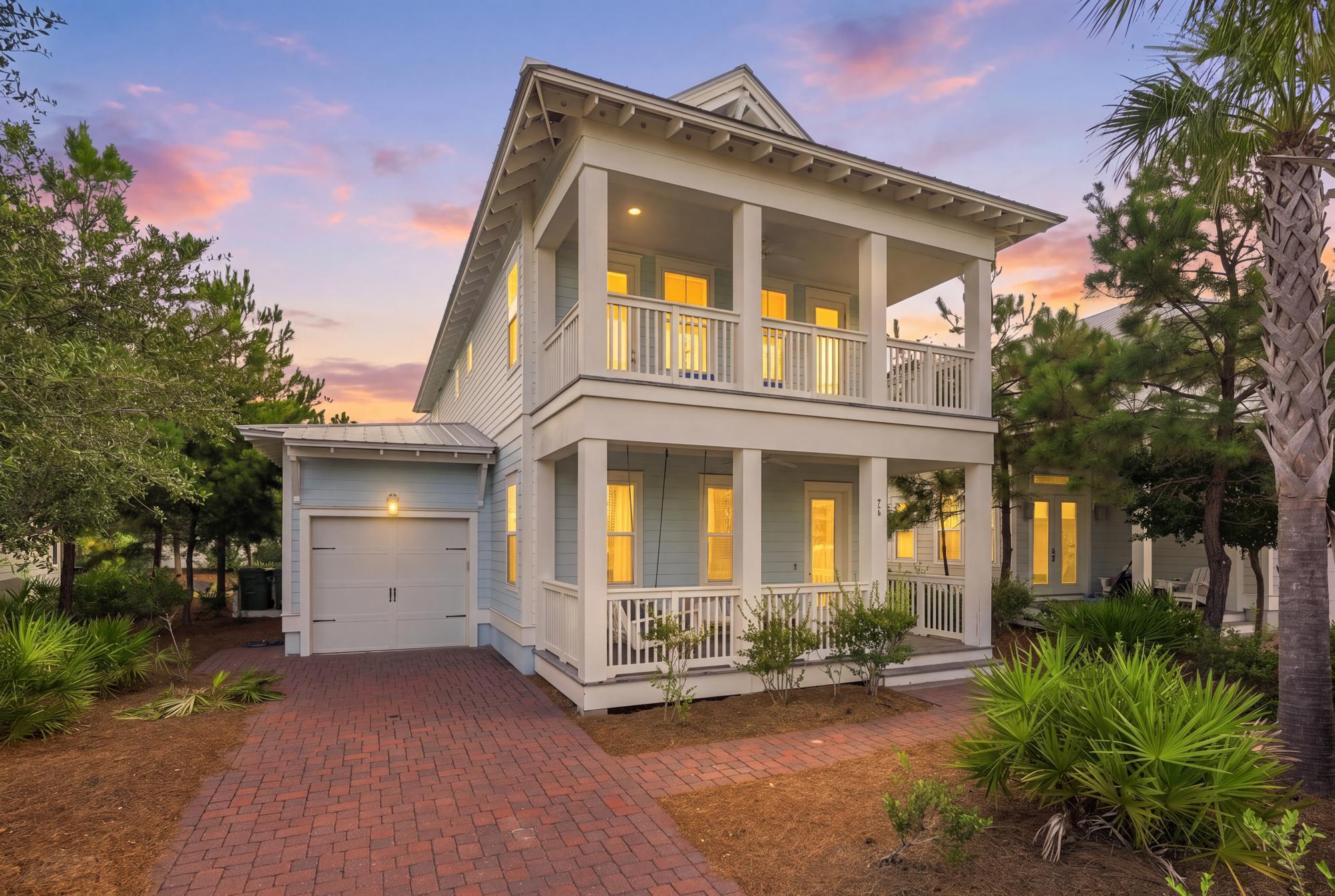 Welcome to 56 W Crabbing Hole, a beautifully appointed coastal retreat in the highly desirable community of Prominence South. This professionally decorated, fully furnished and truly turnkey Panama floor plan offers an exceptional open-concept layout with 4 bedrooms plus bunks, 4.5 baths, and two master suites, comfortably sleeping 14-16 guests.Designed for effortless resort-style living, the home features impressive 12-14-foot ceilings, a spacious open living area, and a large covered porch perfect for relaxing after a day at the beach. A one-car garage adds convenience and storage, while $54K+ in upgrades and furnishings elevate the home throughout. The property has also generated over $60K in actual rental income, making it an attractive opportunity for both personal enjoyment and investment.Enjoy being just steps from the resort-style pool and near the community entrance for easy access in and out. Prominence South amenities include onsite security, resort-style pools, fitness facilities, and an amphitheater with a covered event pavilion.When you're ready for more, simply walk or bike to The Big Chill, where an array of shops, restaurants, entertainment, and activities awaits. Whether you're looking for a private coastal getaway, a luxury vacation home, or a proven rental investment, 56 W Crabbing Hole delivers the quintessential 30A lifestyle in a highly sought-after setting.