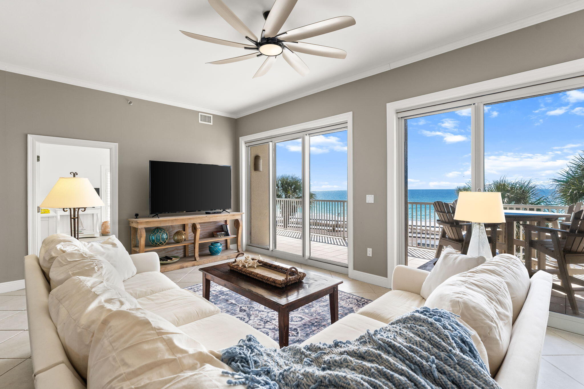 The Empress is gated and secure and the epitome of sophisticated coastal living.  With 2675 square feet on one level and glass on every wall, your mind is blown taking in the panorama views of blue skies, aqua waters and white sandy beach. Corner unit with over 450 feet of front and rear private balconies, luxury abounds with an open floor plan.Elevator takes you to your semi-private foyer shared by only you and one other owner.  As you enter, the condo is totally open viewing front to back. Not your typical condo plan, with only 4 units per floor your expansive frontage to the gulf has dramatic views. Featuring high ceilings,tile flooring, fresh paint, remodeled bathrooms and sold fully furnished. Spacious kitchen with double pantry, granite countertops, breakfast bar and quality cabinetry. The first gulf facing master suite has doors leading to the balcony. Grand master bathroom with large soaking tub with window bringing light into the room. A separate shower, double vanity, and multiple walk in closets perfect for year round living. Your second gulf facing master features a king bed, walk in closet, dual vanities and tub/shower combo. Your second living area is set up as a fireside family room viewing the pool, lake and fitness center. Off the family room is a separate wing for the private third bedroom suite with two sets of bunks and floor to ceiling windows. Two water heaters and two HVAC systems guarantee your comfort.