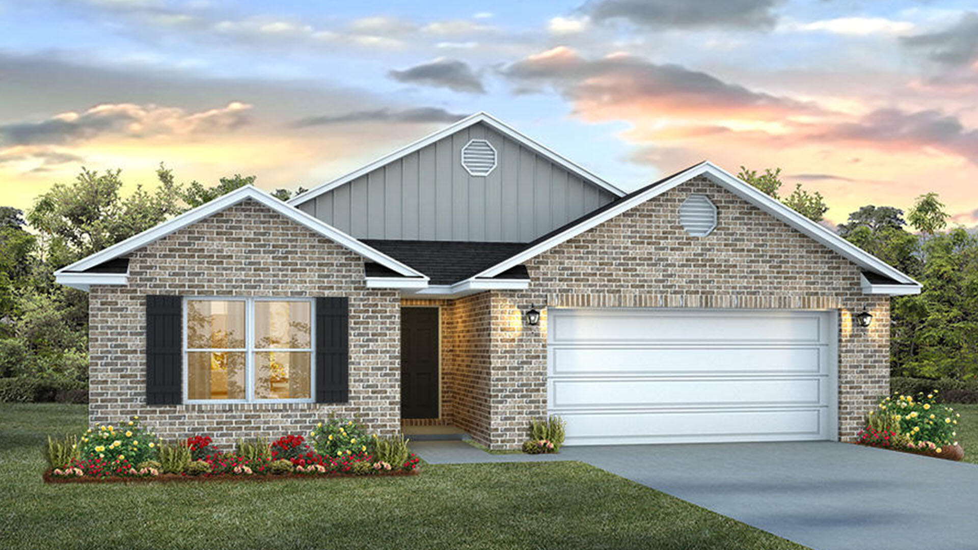 Welcome to the 59 Foxtrail Run, a new home at Ashton Park Phase III in Freeport Florida. This floor plan features four bedrooms and two full bathrooms as well as a two-car garage. As you enter this home you will find a bright hallway that leads to the expansive and open living area. The open concept design of this floor plan affords a comfortable living space. The entry hall is flanked by the three additional bedrooms, a shared bathroom and laundry room.

Continuing along the hall you will enter the open living area that hosts the spacious kitchen, dining and living areas. With windows along the back of the home and access to the outdoor patio, this space has plenty of natural lighting. The Kitchen has a center island and looks out to the large great room.