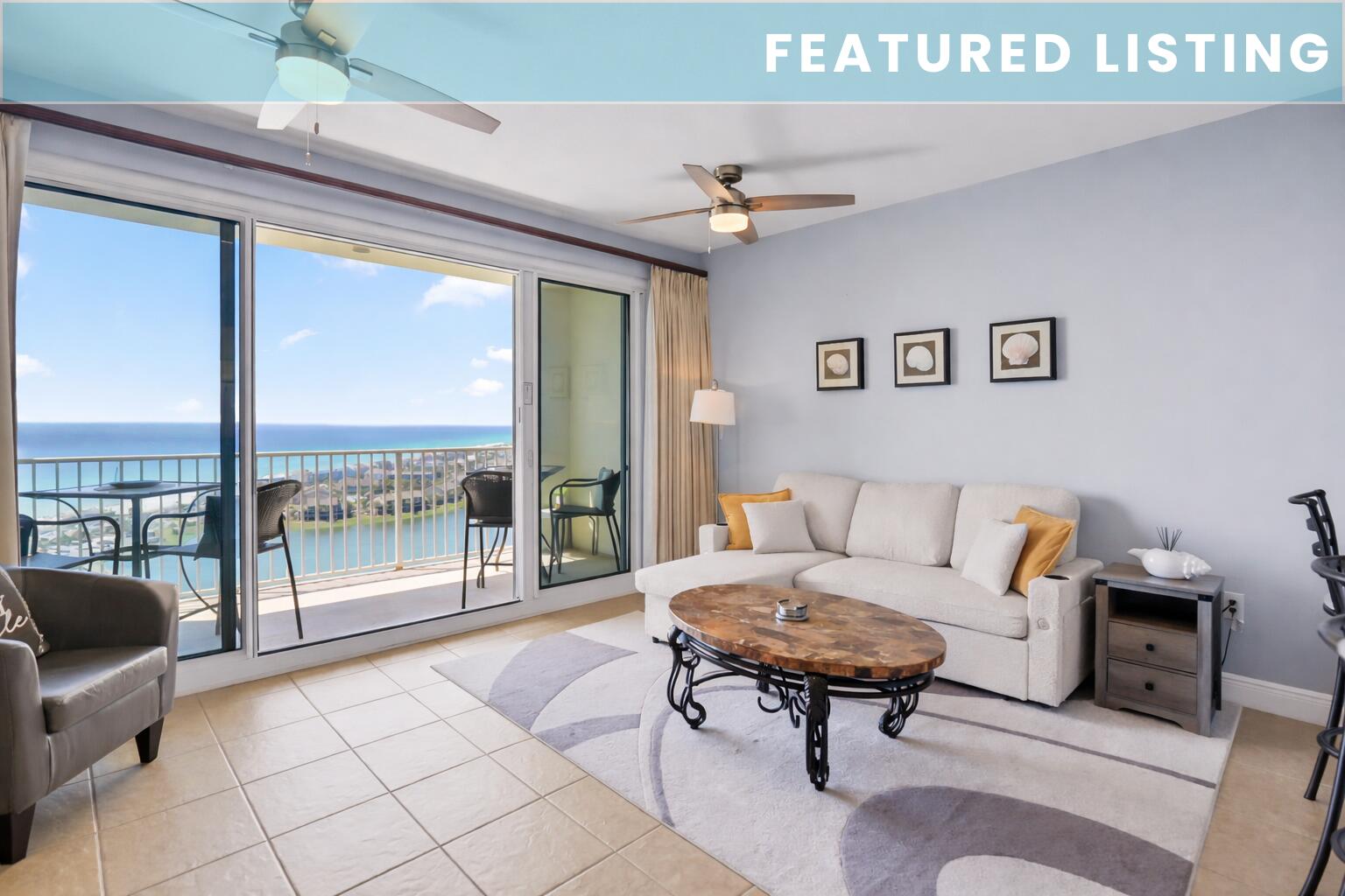 Welcome to the popular gated Seascape Resort. Stunning views that steal the show in all directions from your 19th floor condo. Bright coastal interior, newly painted, and updated. Delivering 9' ceilings, 8' tall, double sliding glass doors for gulf views from the living room & kitchen, and granite countertops. In-unit washer/dryer. Convenient location! Step outside where the lifestyle truly begins with 3 private pools, fitness center, sauna & steam rooms, tennis, pickleball, & basketball courts, and 18 hole golf course. Grab dinner & nightly music at the onsite Cabana Café or dine beachside at Whale's Tail Grill right across the street. Spend your days on 2,000 ft. of private beach or lounge poolside. Whether a second home or investment property, this is beach lifestyle done right... Enjoy Seascape Towne Center, located within Seascape Resort, and features shopping, dining, games, and live entertainment. This 55,000 sq.ft. lakeside development was designed for the whole family. Seascape Resort in Miramar Beach has everything you need right here on site!