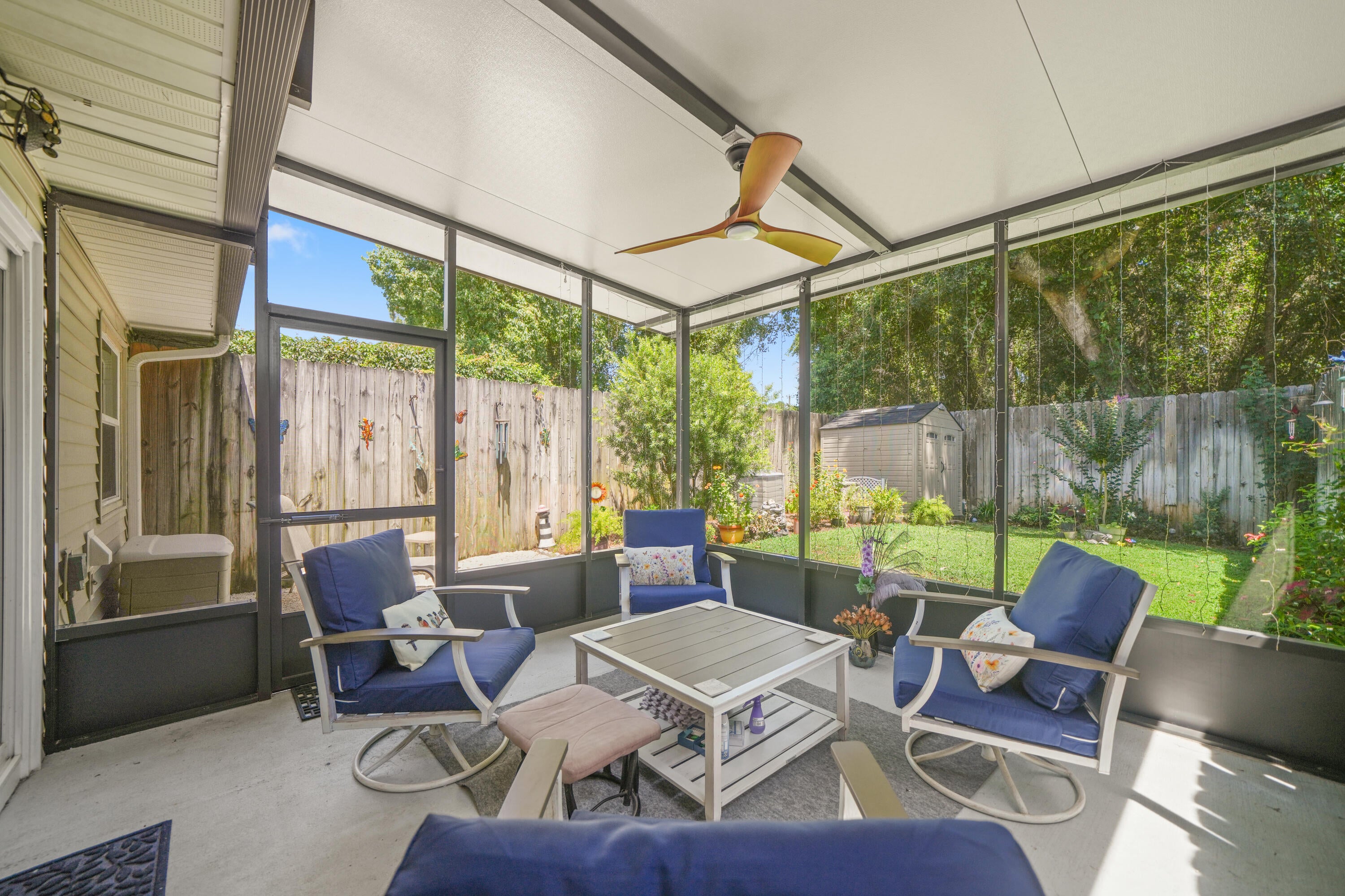 Experience the ease of single-story living in this beautifully maintained townhome, ideally located in the heart of Santa Rosa Beach. Whether you're searching for a full-time residence, second home, or investment property, this home offers exceptional flexibility with both short- and long-term rentals permitted per association guidelines. Designed for comfortable everyday living, the spacious primary suite features two closets plus a separate sitting area that's perfect for a home office, reading nook, nursery, or fitness space. The functional kitchen offers ample cabinet space, while the open living area flows seamlessly to one of the home's standout features--a large screened-in porch overlooking a private backyard, creating the perfect setting for morning coffee, outdoor dining, or relaxing after a day at the beach. A storage shed provides additional space for bikes, beach gear, and lawn equipment. Located in a quiet, well-maintained community just minutes from Scenic Highway 30A and approximately three miles from the Gulf's sugar-white beaches, you'll also enjoy convenient access to shopping, dining, Grand Boulevard, biking paths, and outdoor recreation. Low annual HOA dues of approximately $600 include lawn care and exterior pest control, making this an ideal low-maintenance coastal retreat. Roof & HVAC - 5 years old. **Select images feature virtual staging to inspire your interior design ideas and highlight the home's spectacular layout.