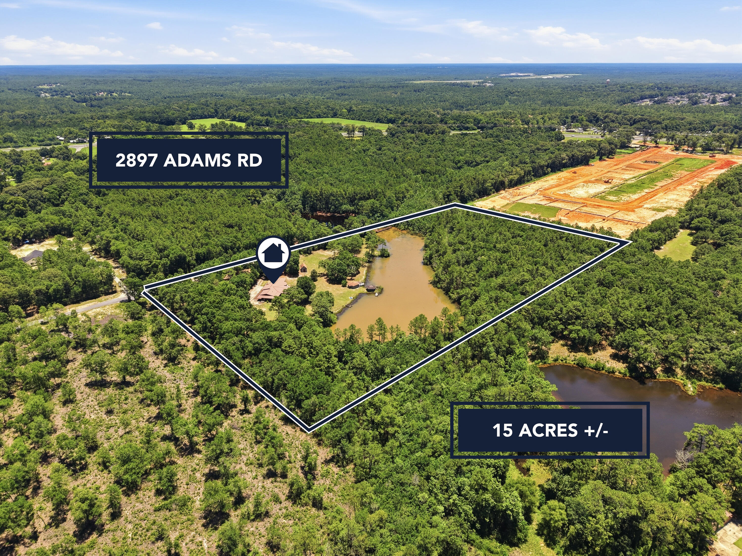 15 Acres with a Private 3.5-Acre Lake in North Crestview!

Rare opportunity to own one of North Crestview's most unique waterfront estates! Nestled on 15 picturesque acres, this exceptional property features a private 3.5-acre lake and a spacious 3,008-square-foot, all-brick home with a durable metal roof. Offering 4 bedrooms, 3 full bathrooms, and multiple living spaces, this one-of-a-kind property combines peaceful country living with the convenience of being just minutes from shopping, dining, and schools.

Designed to showcase the incredible lake views, the massive family room is surrounded by windows on three sides, filling the home with natural light and providing breathtaking waterfront scenery from nearly every angle. The newly renovated kitchen features butcher block countertops, shaker-style cabinetry, recessed lighting, a pantry, beautiful terrazzo flooring, and abundant workspace. Adjacent to the kitchen, the inviting living room offers a charming bay window, terrazzo floors, ceiling fan, and oversized windows overlooking the property. A cozy sitting room with a gas fireplace creates the perfect place to relax or entertain.

The spacious indoor laundry room includes additional cabinetry and has the flexibility to serve as a butler's pantry or additional storage space.

The primary suite is a true retreat, offering a double vanity, walk-in tub/shower, cedar-lined walk-in closet, and private screened porch with French doors overlooking the lake. Two additional bedrooms and a full guest bathroom are located on the opposite side of the main living area.

A separate fourth bedroom with its own gas fireplace and private bathroom offers endless possibilities as a second primary suite, guest quarters, bonus room, or private home office.

Outdoor living is where this property truly shines. Three separate screened porches wrap around the home, providing peaceful places to enjoy the water views. One screened porch even features a built-in hot tub that conveys with the property.

The grounds are equally impressive. A circular driveway winds through mature trees leading to the home, while the cleared backyard provides easy access to the lake and spectacular panoramic views. Beyond the open lawn, the remaining acreage offers mature hardwoods, privacy, and room to explore.

Additional improvements include:

Workshop with power
Fish house with power and water
Multiple fishing and sitting docks
Newly paved road access
Low county taxes

The fish house and docks could benefit from a little TLC, offering an excellent opportunity for the next owner to restore them and fully maximize this incredible waterfront retreat.

Whether you're looking for a private family estate, recreational property, or peaceful country escape, opportunities like this rarely become available. Enjoy fishing, kayaking, wildlife watching, or simply relaxing while taking in the stunning lake views--all from your own backyard.

Schedule your private showing today and experience this extraordinary waterfront property for yourself!