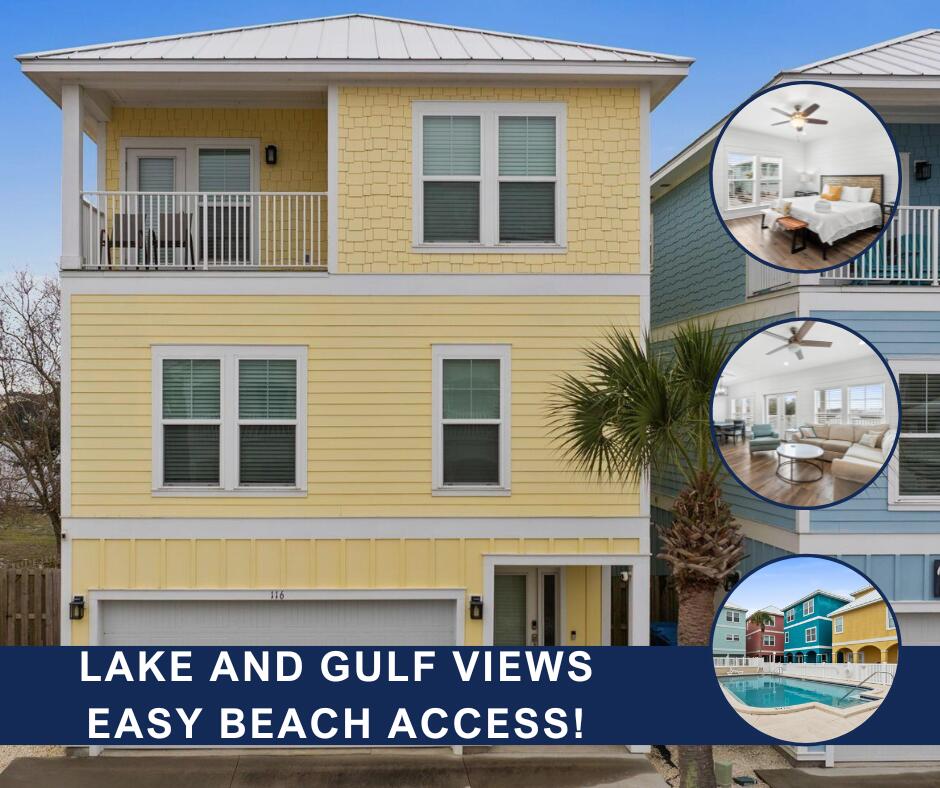 Welcome to your fabulous beach home, vacation property, or short term rental investment!  All furnishings, appliances, decor, and accessories convey with sale, including natural gas Weber grill and outdoor patio seating and 8 Smart TVs.

LOCATION, LOCATION, LOCATION!
• On the quiet west end of Panama City Beach in a low-density residential neighborhood (no high-rises)
• Bike path along Front Beach Road for cycling and walking
• Close to Camp Helen State Park, Conservation Park, Frank Brown Park, and Pier Park
• 17 miles to Northwest Florida Beaches International Airport (ECP)

See the walkthrough video attached to this listing, and ask your agent for the Airbnb link as well.

Thank you for your interest.  We look forward to your offer! PROPERTY HIGHLIGHTS:
" Spacious 3-story coastal home, built in 2020
" Short 3-minute walk to the white sandy beaches - Access #82
" Water views of the Gulf and coastal lake
" Sleeps up to 14 guests - ideal for large families or vacation rentals
" Three levels, each with living area, kitchen/kitchenette, and covered balcony
" 4 bedrooms including two king suites plus bunk room
" Ground floor guest suite with king bed, living area, kitchenette, and patio access
" Primary suite on second floor with king bed, en-suite bath, soaking tub, glass shower, and double vanities
" Open-concept main living area with full kitchen, dining space for 12, and large balcony with water views
" Third floor living area with additional kitchenette and balcony access
" Bunk room with two sets of bunks plus additional queen and king bedrooms upstairs
" Community pool shared by only 10 other homes
" Garage plus driveway parking for up to 3 vehicles
" Lakefront setting with fishing access and community fire pit

Low HOA includes pool maintenance and insurance, maintenance and insurance of all common ground areas and maintenance of palm trees around the property.

See listing for floor plans and walkthrough video.