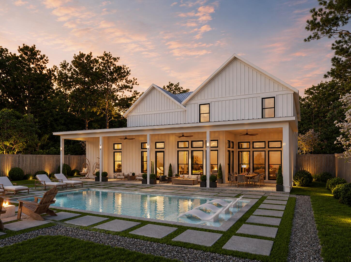 Welcome to 254 Eden Drive in Point Washington - a hidden gem where refined coastal living meets privacy, flexibility, and exceptional outdoor potential. Positioned on an oversized 0.28-acre homesite in a quiet, low-traffic enclave, this custom-built estate offers expansive luxury living minutes from Scenic Highway 30A, the bay, state parks, dining, shopping, and the sugar-white sand Gulf beaches - with no HOA and Flood Zone X designation, meaning no required flood insurance.
Less than half a mile from the public bay launch on Choctawhatchee Bay and moments from Eden Gardens State Park, the home is ideally positioned for those who value boating, biking, and nature while remaining close to Seaside, Grayton Beach, WaterColor, restaurants, and shopping.
Spanning approximately 5,300 square feet, the residence showcases coastal modern architecture paired with exceptional craftsmanship and high-performance construction. A steel beam structural design creates an expansive open-concept floor plan that flows between the kitchen, dining, and living spaces. Soaring 12-foot ceilings on the main level, 10-foot ceilings upstairs, custom mahogany double entry doors, and solid white oak flooring throughout the main home and carriage house establish warmth and sophistication.
The main living area centers around a beautiful 66-inch linear gas fireplace wrapped in floor-to-ceiling carved stone with designer lighting throughout. Full spray foam encapsulation, upgraded... soundproofing, three high-efficiency HVAC systems, tankless water heaters, fiber internet, whole-home data wiring, and smart-ready infrastructure provide comfort and efficiency.
The chef's kitchen features custom white oak and painted cabinetry, natural stone countertops, a substantial island, and a fully appointed butler's pantry with coffee bar and prep sink. Professional-grade Thermador appliances include a 48-inch gas range, double wall ovens, built-in refrigerator and freezer with paneling, dishwasher, pot filler, and filtered water faucet.
The primary suite offers vaulted white oak beam details, patio access, and a spa-inspired bath with a freestanding stone soaking tub, dual rain-head showers, dual vanities, heated bidet toilet seat, and an oversized custom walk-in closet.
Upstairs features a vaulted game loft, media-ready bonus room, guest suites with ensuite baths, and a dedicated fitness room structurally reinforced for equipment. Theater prewiring, integrated audio zones, and camera-ready wiring further enhance functionality.
A true standout is the fully independent carriage house complete with a private entrance, full Bosch kitchen, living area, laundry, and luxurious suite - ideal for multigenerational living, guests, private office use, or rental income.
Outdoor living is where the property truly distinguishes itself. The covered shell stone patio, outdoor kitchen, beverage refrigerator, outdoor shower, and gathering spaces flow into a fully fenced, pool-ready backyard with room for a custom pool and spa, putting green, garden, or gazebo.
An oversized truck-and-boat garage, additional single-car garage, circular drive, and ample storage complete the lifestyle experience -- making spontaneous bay days effortless.
This exceptional home offers timeless design, superior craftsmanship, and the ability to personalize select finishes and backyard design. Don't miss the opportunity to make this home your own. Photo renderings are for illustrative purposes; final design details and finishes may vary and should be confirmed with the builder.