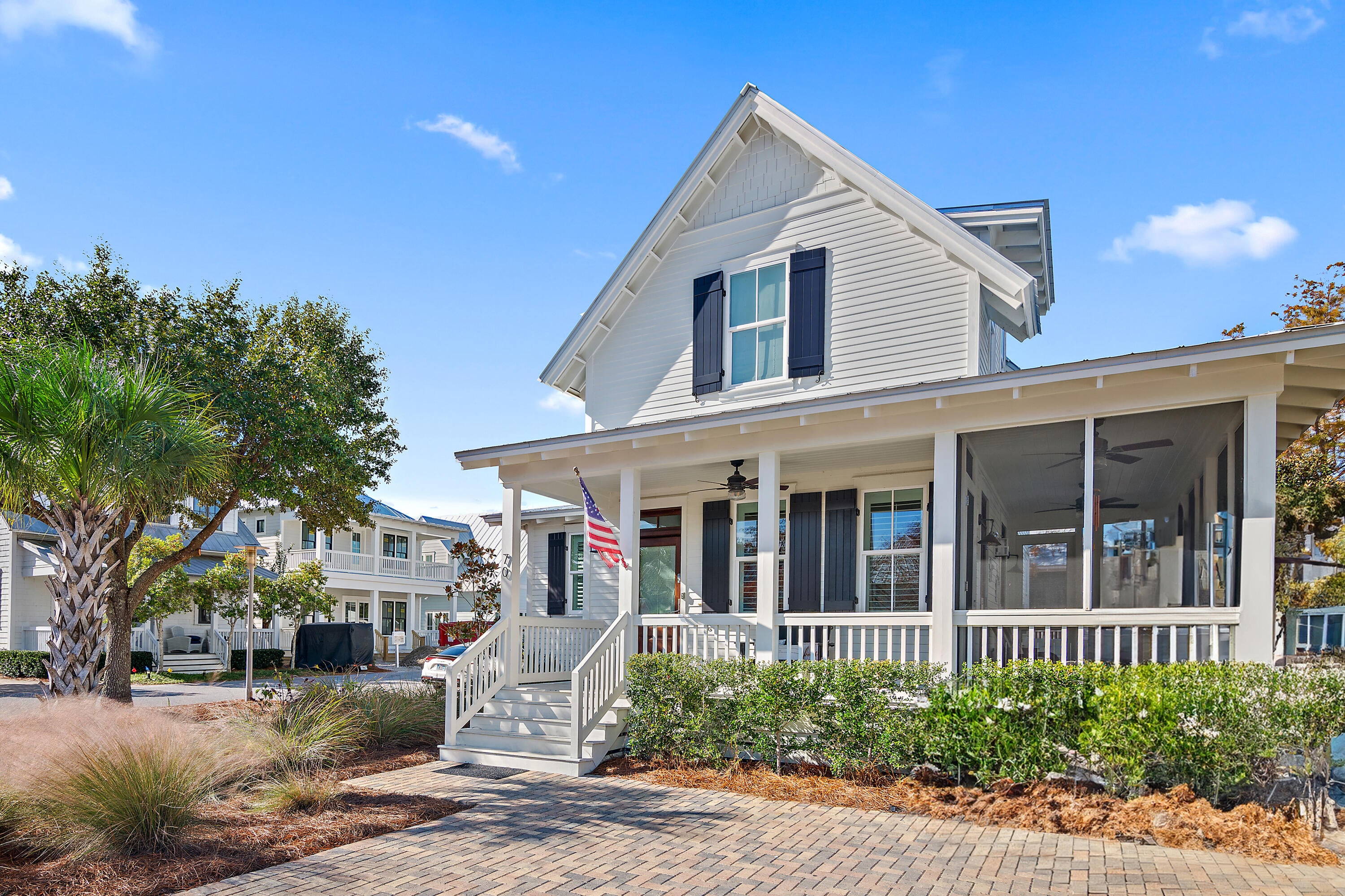 This adorable picturesque beach cottage in Cypress Dunes is being offered fully furnished as a long-term rental for a minimum 6 months to 1 year, starting in September. The spacious kitchen has quartz counters with stainless steel appliances and overlooks an inviting and comfortable living space with a cozy gas fireplace, and separate dining area. The primary bedroom is conveniently located on the first floor with an ensuite bathroom, along with a soaking tub, separate shower, and two vanities. Upstairs there are two more spacious bedrooms with another bathroom, plus a study/playroom area with built-in bookshelves. There's also plenty of storage with an enclosed back porch for bikes and beach gear, plus a large storage closet under the stairs. This coastal cottage sits on a corner lot with a wrap-around screened porch, which is perfect for relaxing and enjoying morning coffee or evening sunsets.
Cypress Dunes is a gated community that is surrounded by Topsail Hill State Park, with amenities that include tennis/pickle-ball court, 2 pools and spa, exercise gym, clubhouse, trees and green space, ponds, and walking bridges. The nearest beach access is just down 30A at Topsail Hill State Park next door or the nearby Dune Allen public beaches. Enjoy the quieter side of 30A and nearby restaurants like Stinky's, 3 Sons BBQ, and Vue on 30A.

Minimum 6 months to 1 year preferred, starting in September- showing will not start until after renter moves out. Pets considered on a case by case basis. Application and credit check are required. Rented fully furnished.