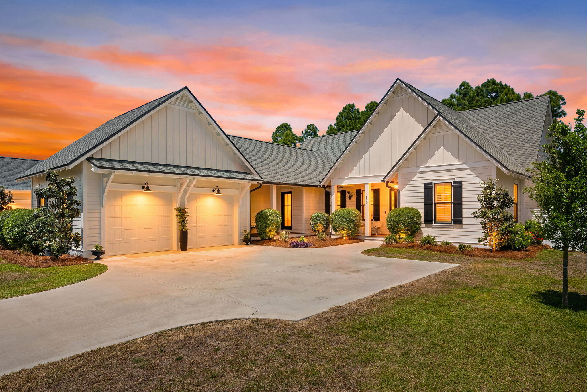 Welcome to Watersound Origins--The Traveler's Haven. Reintroduced with a PRICE IMPROVEMENT, this is the FIRST Hampton ever built in Origins--a Huff Homes floor plan now among the community's most popular. Rare single-level living delivers 2,775 SF with 4BR, 4.5BA--all bedrooms ensuite--PLUS an office. Designed for entertaining, the spacious kitchen, dedicated dining and living areas flow into a large, screened porch w/gas fireplace, while a walk-in pantry and separate Butler's Pantry/coffee-beverage station elevate everyday living. Premium craftsmanship shines through the distinctive bronze 'mascara' trim package, striking 3-gable architecture and side-loaded 2-car garage with covered breezeway. Set on an oversized corner lot, the fenced backyard offers room for a pool and backs to a protected wooded preserve. Located in The Pines--an intimate, now fully completed 72-home neighborhood with NO ongoing construction. Watersound Origins is the present AND future of South Walton: a master-planned community created for families, empty nesters, retirees and second-home owners, with NO short-term rentals. Enjoy golf, pool, fitness, pickleball, tennis, Lake Powell, trails and Origins Town Center--all minutes from 30A's white-sand beaches. Origins to 30A is a lifestyle...LIVE IT DAILY!