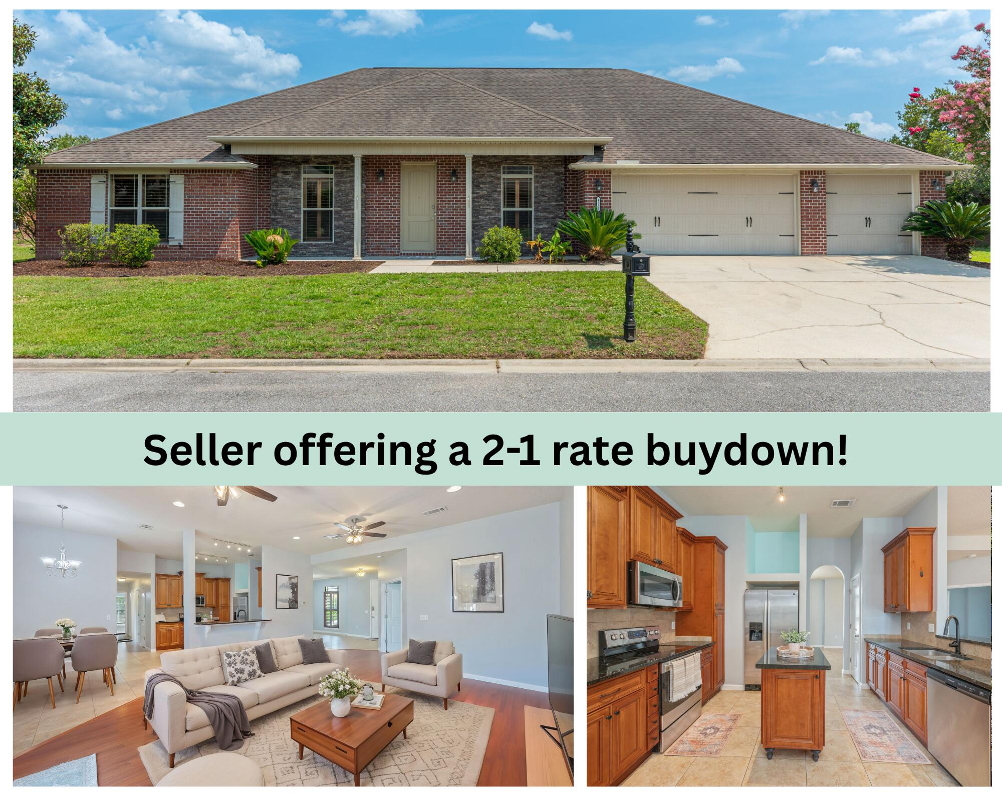 SELLER PAID 2-1 RATE BUYDOWN! This one is tucked away on the southern edge of Crestview in Kaitlyn's Preserve just minutes from local military bases and I-10 for an easy commute. This 4 bedroom/4 bathroom home features a dedicated office, additional private guest suite, and a desirable open-concept layout perfect for everyday living and entertaining. As you enter, you're greeted by a large formal dining room that flows seamlessly into the expansive living room and well-appointed kitchen. The kitchen is a chef's delight, complete with granite countertops, abundant cabinet space, a center island, and a cozy breakfast nook for casual dining.
Every bedroom offers generous space and comfort, while the primary suite serves as a relaxing retreat with a double vanity, oversized walk-in closet, soaking tub, and a tiled tub/shower combination.
The private guest suite features its own bathroom, separate sink area, and exterior entrance for added convenience and privacy. Additional highlights include a dedicated home office, and a spacious 3-car garage, providing plenty of room for vehicles, storage, and hobbies.
This home offers the perfect combination of space, functionality, and flexibility.