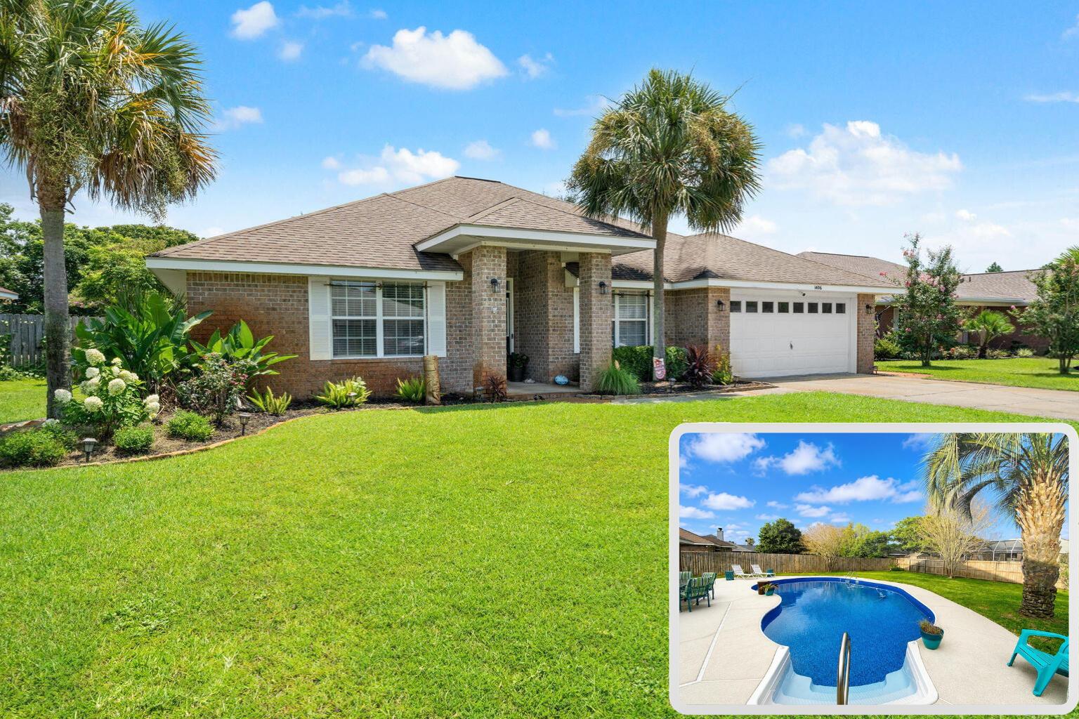 A BRAND-NEW ARCHITECTURAL SHINGLE ROOF is being offered by the seller and will be installed once the home is under contract! Best of all, the buyer may select the shingle color, subject to availability and applicable HOA requirements. This is an incredible opportunity to begin homeownership with a beautiful new roof already taken care of by the seller.

WELCOME TO BERKELEY FOREST--one of Gulf Breeze's beautiful, established neighborhoods, where curving streets, mature palm trees, and a landscaped divided entrance create an inviting setting from the moment you arrive. Tucked inside this desirable community is a beautifully maintained, single-story brick POOL HOME offering just under 2,500 square feet, four bedrooms, three full bathrooms, and more than a quarter acre of fully fenced property.

Step inside and immediately appreciate the home's clean, modern appearance. The ceilings have been professionally smoothed to remove the former popcorn texture, creating a fresh and updated look throughout. The spacious, semi-open floor plan provides an easy connection between the kitchen and living areas, with views extending toward the sparkling backyard pool.

The kitchen is equipped with BRAND-NEW APPLIANCES, including the dishwasher, range, and refrigerator. The water heater is also less than one year old.

Surrounded by palm trees and a privacy fence, the backyard feels like your own private Florida retreat. There is plenty of room for entertaining, pets, family gatherings, or simply relaxing poolside. The pool also features a BRAND-NEW LINER, making this outdoor space even more inviting.

The seller will close out any applicable open permits prior to closing. The Berkeley Forest HOA is attractively priced at approximately $450 per year. Flood insurance is not currently required by the seller's lender, and the seller reports current homeowners insurance costs of approximately $3,000 annually. Buyers should independently verify all insurance requirements, costs, and potential benefits associated with the new roof.

The home is now VACANT and ready for its next owner! Home was just professionally cleaned upon move out. If you have been searching for a spacious four-bedroom Gulf Breeze pool home with three full bathrooms, an established neighborhood setting, a fully fenced yard, low annual HOA dues, thoughtful modern updates, BRAND-NEW APPLIANCES, and the opportunity to select the color of your BRAND-NEW ROOF, Berkeley Forest deserves a place at the top of your list. This home has been genuinely cared for and is ready for its next chapter!