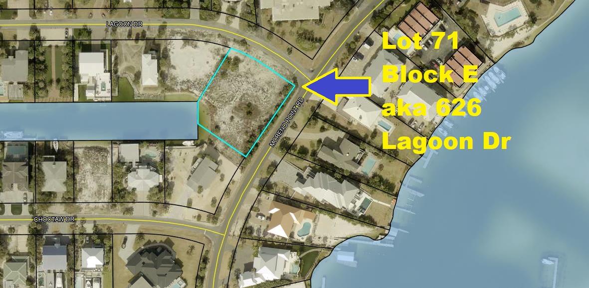 This Is One Of Those Legacy Lots You Rarely See For Sale. HUGE 0.6 Acre Lot At Corner of Lagoon Dr and Moreno Point Rd. Situated On The Curve Of Moreno Point Rd. Possibly You Could Look South Towards The Gulf From A Potential Upper Story You Could See The Beach Access For Holiday Isle. Yes You Are So Close To The Gulf. But There Is More, As This Lot Has 46 ft On The Canal. With A Lot Of This Size There Is Plenty Of Lot For A Home, Guest House, & Potential Slips For All Your Nautical Wants & Needs. Your Annual HOA Dues Allows Use Of Beach Access Plus They Maintain The Palm Trees & Shrubs Along The Eastern Boundary Of This Lot on Moreno Point Rd. Become One Of The Owners On Holiday Isle & Build Your Dream House In Destin. This Is A Must See This Location & The SIZE Affords Many Possibilities. An Incredible Opportunity Awaits.