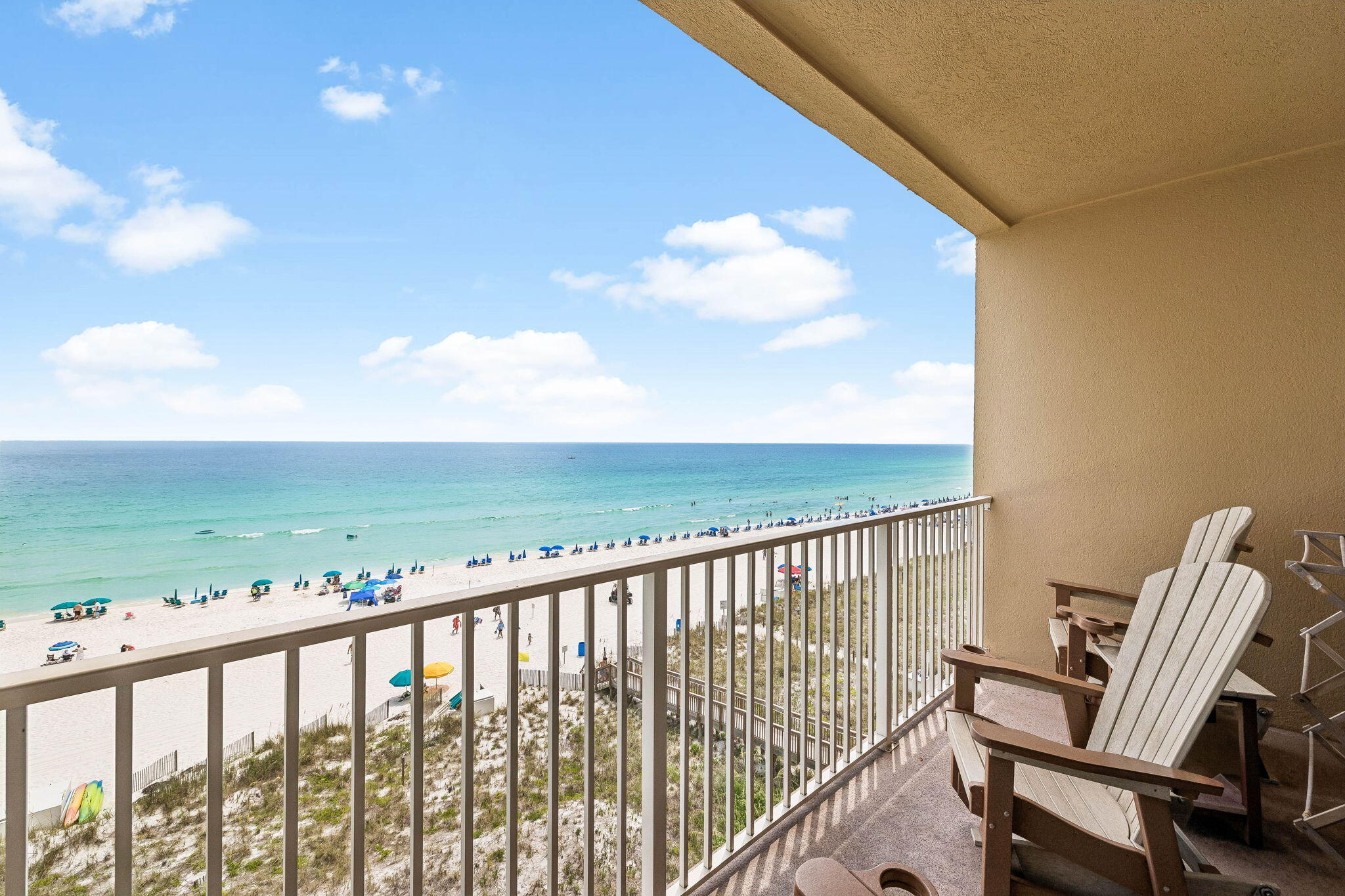 Perched on the fifth floor of Emerald Dunes, this beautifully updated three bedroom, two bath Gulf-front condominium pairs sweeping views of the Emerald Coast with a relaxed coastal style designed for effortless beach living. Offered fully furnished and turnkey, the residence is ready to enjoy from day one, whether you're searching for a personal retreat, second home, or vacation rental opportunity.

The open living, dining, and kitchen area is filled with natural light and oriented toward the Gulf, where sliding glass doors lead to a private covered balcony overlooking the sugar-white beaches and emerald waters. Coastal-inspired finishes, comfortable furnishings, granite countertops, stainless steel appliances, and a breakfast bar create an inviting space equally suited for quiet mornings by the water or gathering with family and friends after a day at the beach.

The Gulf-facing primary suite provides a peaceful escape with water views and a spacious ensuite bath featuring a soaking tub, separate walk-in shower, dual vanity. A generously sized guest bedroom offers convenient access to the second full bath, while the third bedroom is thoughtfully arranged with built-in bunks, providing flexible accommodations for family and guests.

Residents and guests enjoy direct deeded beach access along with a seasonally heated swimming pool, hot tub, grilling area, gated entry, and elevator access. Ideally positioned in the heart of Crystal Beach, Emerald Dunes is just minutes from Destin Commons, Henderson Beach State Park, grocery stores, restaurants, and many of the area's most popular shopping and entertainment destinations.

Whether you're looking for a place to create lasting beach memories or a property with proven vacation rental appeal, this turnkey Gulf-front condominium offers an exceptional opportunity to enjoy everything the Emerald Coast has to offer.