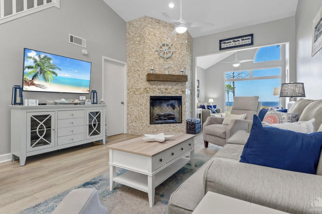 Welcome to your new home that offers one of the best unobstructed views of the Choctawhatchee Bay that Sandestin has to offer for a premium of the price.   This luxurious condo, fully renovated in 2019, offers an open floor plan with Two master Suites.   The main living area, located on the 2nd floor consist of an open Kitchen with granite countertops, a spacious living room area and a bonus Florida room that offers the spectacular view of the Bay.   The main floor also offers one of the two master suites with en-suite and a large walk-in-closet.  An additional guest bedroom and full bathroom are also located on the main Floor.  The homes third floor provides a second master suite with full bathroom and a two large closets.   This home also includes a 6 seater golf cart and a sizeable outside storage closet.  Located in popular Sandestin with 3 championship golf courses, Baytowne wharf, and Sandestin Boulevard, your dream oasis awaits you.    Views like this one offers do not come along often. Schedule your appointment viewing today.