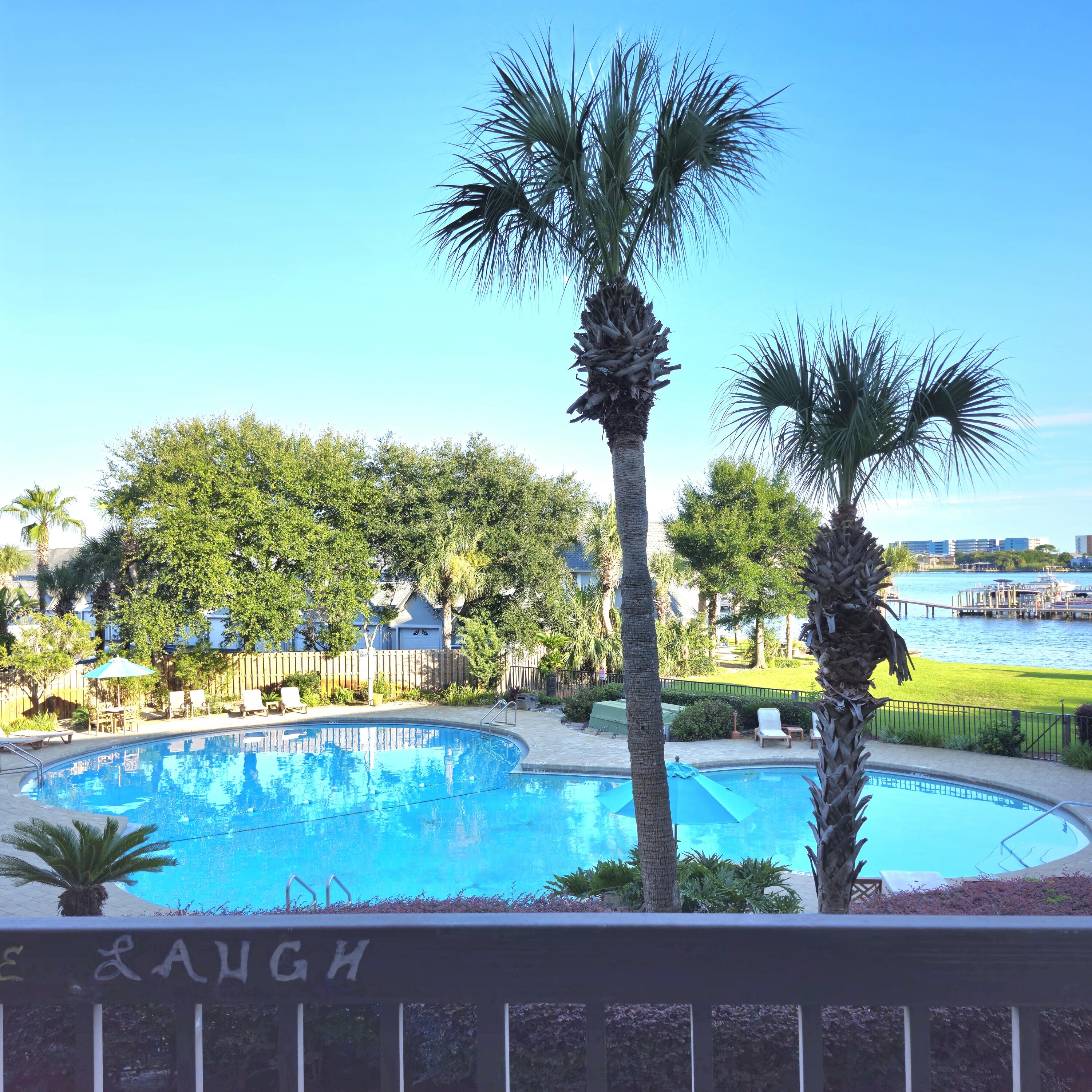 Beautiful view of the Sound and pool from this 2nd floor unit.  Included is a 38' boat slip C-4.  Great for a vacation property or investment.  Short term rentals are allowed.  This unit has not been used as a vacation rental.  Pirates Bay is very convenient to downtown and the Fort Walton Beach Landing Park.  The waterfront park features a boardwalk, playground, fishing pier, boat ramp and hosts many community events.  Pirates Bay offers a pool, beach area, on-site laundry and marina.  This is the lowest priced unit in the complex.  Come check out the potential this unit has to offer.