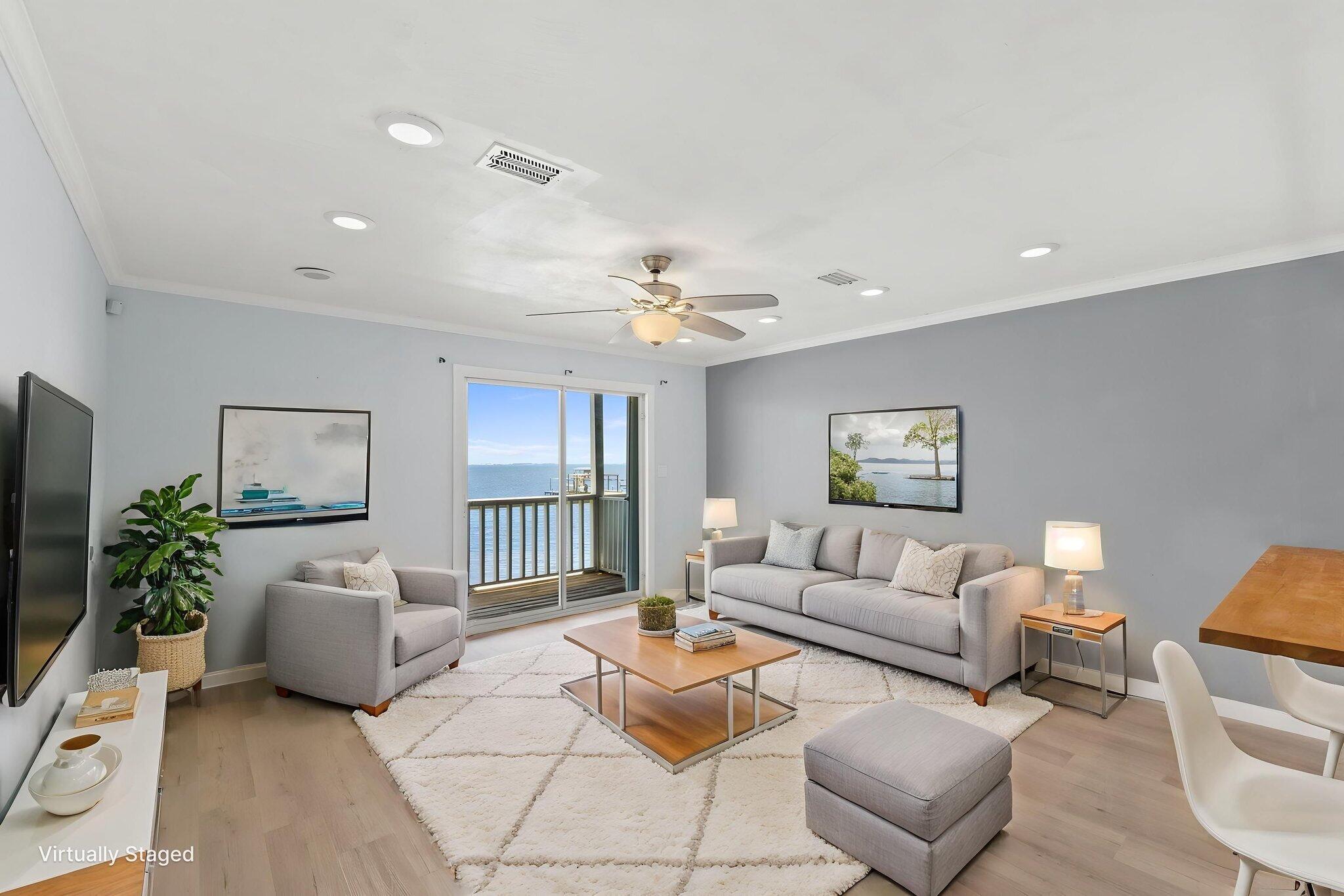 Enjoy waterfront living at the end of desirable Soundside Drive with stunning views of Opal Beach and the Santa Rosa Sound. This 1-bedroom, 1-bath condo comfortably sleeps four and features LVP flooring, an eat-in kitchen, and a stackable washer and dryer--making it truly move-in ready.

This charming 14-unit community completed major updates in 2021 including a new roof, exterior siding, paint, lighting, landscaping, and a beautifully updated through-flow dock with lighting. Each owner also has use of a 12x12 storage room maintained by the HOA.

Conveniently located less than a mile from a public boat launch, 11 miles to Navarre Beach, and 15 miles to Pensacola Beach. Waterfront views, coastal charm, and a fantastic location--don't miss this one!
