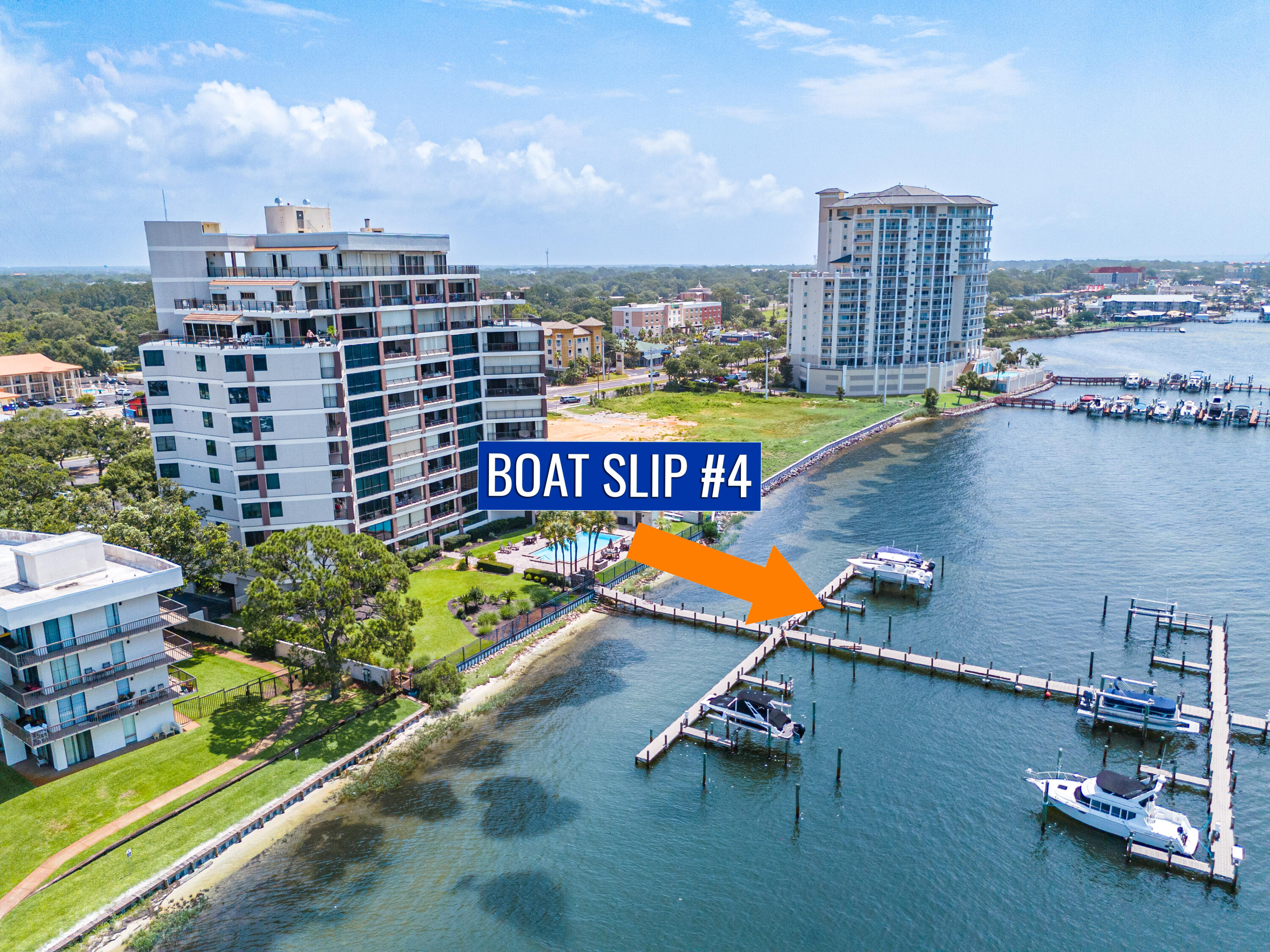 A Condo that Feels Like a Home - Includes Private Boat Slip! Welcome to Two Hundred West Unit 402, the only residence currently available in this desirable, non-rental waterfront community. The same floor plan two floors up just sold for $560,000. This unit is listed for only $475,000! It is priced to SELL!

Overlooking the Santa Rosa Sound with glimpses of the Gulf, this exceptional condo offers 1,670 square feet of living space. With generously sized rooms, a thoughtful layout, and breathtaking water views, this property is perfectly suited as a primary residence or personal coastal retreat. 

Inside, the well-designed, split 2bd/2ba floor plan offers both space and privacy. Tile flooring runs throughout the main living areas for easy coastal maintenance and brand-new carpet adds comfort to the guest bedroom. The oversized kitchen features abundant cabinetry, generous counter space, and water views that elevate everyday living. A separate dining room adds versatility, easily functioning as a home office, hobby room, or entertaining space. The primary suite is a peaceful waterfront retreat with a renovated ensuite bath and direct access to the expansive balcony. A 2019 HVAC system keeps things cool while the building offers added peace of mind with a completed SIRS and a passed Milestone Inspection. Both the location and the Two Hundred West complex have so much to offer. A deeded private boat slip provides direct Intracoastal access for the boating enthusiast. Residents can enjoy quick access to popular waterfront dining hotspots by car or boat. There is a relaxing community pool overlooking the sound with on-site kayak storage also available. Plus, the community is pet-friendly (under 25 pounds). 

Conveniently located in Fort Walton Beach, the complex offers quick access to Okaloosa Island beaches, local dining, shopping, and medical facilities, along with convenient commutes to Hurlburt Field and Eglin Air Force Base. Combining spacious home-like living, waterfront access, and strong building compliance, Unit 402 presents a rare and low-maintenance opportunity on the Emerald Coast. Schedule your showing today. A video tour is also available