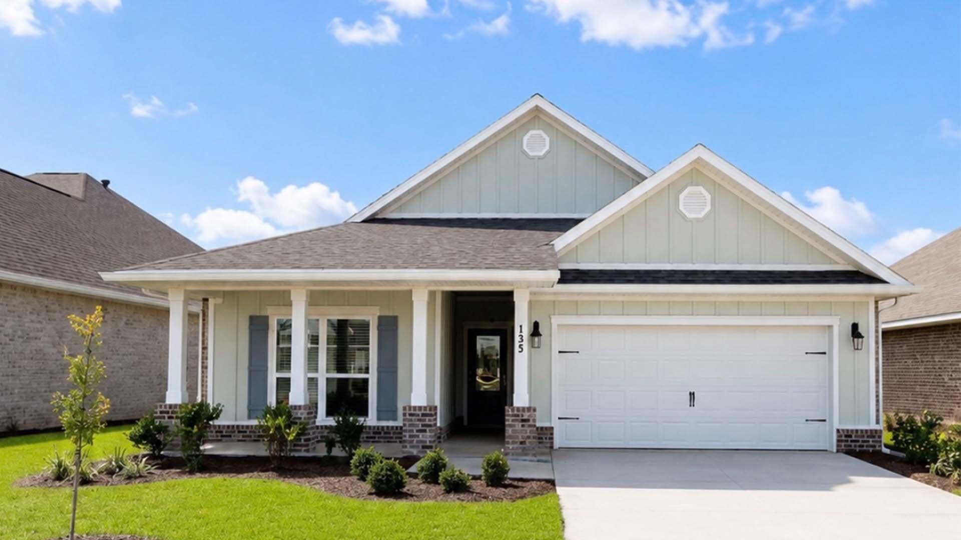 Welcome to 135 E Gray Owl Drive, a new home ready for move in at Owl's Head Farms in Freeport, Florida. As you enter this home the entry hall leads to a light-filled open-concept living area with nine-foot ceilings. EVP flooring is throughout the shared areas of this home creating a seamless transition between the spaces.

The kitchen features modern finishes including quartz countertops with white cabinetry to complement and brushed nickel plumbing fixtures. A standard appliance package includes a smooth top stove, dishwasher, and microwave. Adjacent to the kitchen is the dining area perfectly positioned for meals and gatherings, while the living room's wide layout invites relaxation and socializing.

The primary bedroom is at the back of the home just off the living area, which offers a serene retreat. Enjoy the comfort of a luxurious bathroom that has dual sink vanity with quartz countertops, a shower and two generously sized closets. There are three additional bedrooms that are located off the entry hall. Bedroom four has a large closet and is located on a separate hall with the laundry room and garage access. Bedrooms two and three are separated by the shared bathroom. Each bedroom has carpet creating a cozy feel at the end of the day.

Rounding out the home is a large covered back patio, ideal for enjoying Florida's sunny days, and a convenient laundry room. This home is located on a lot that is a short walk to the community pool.