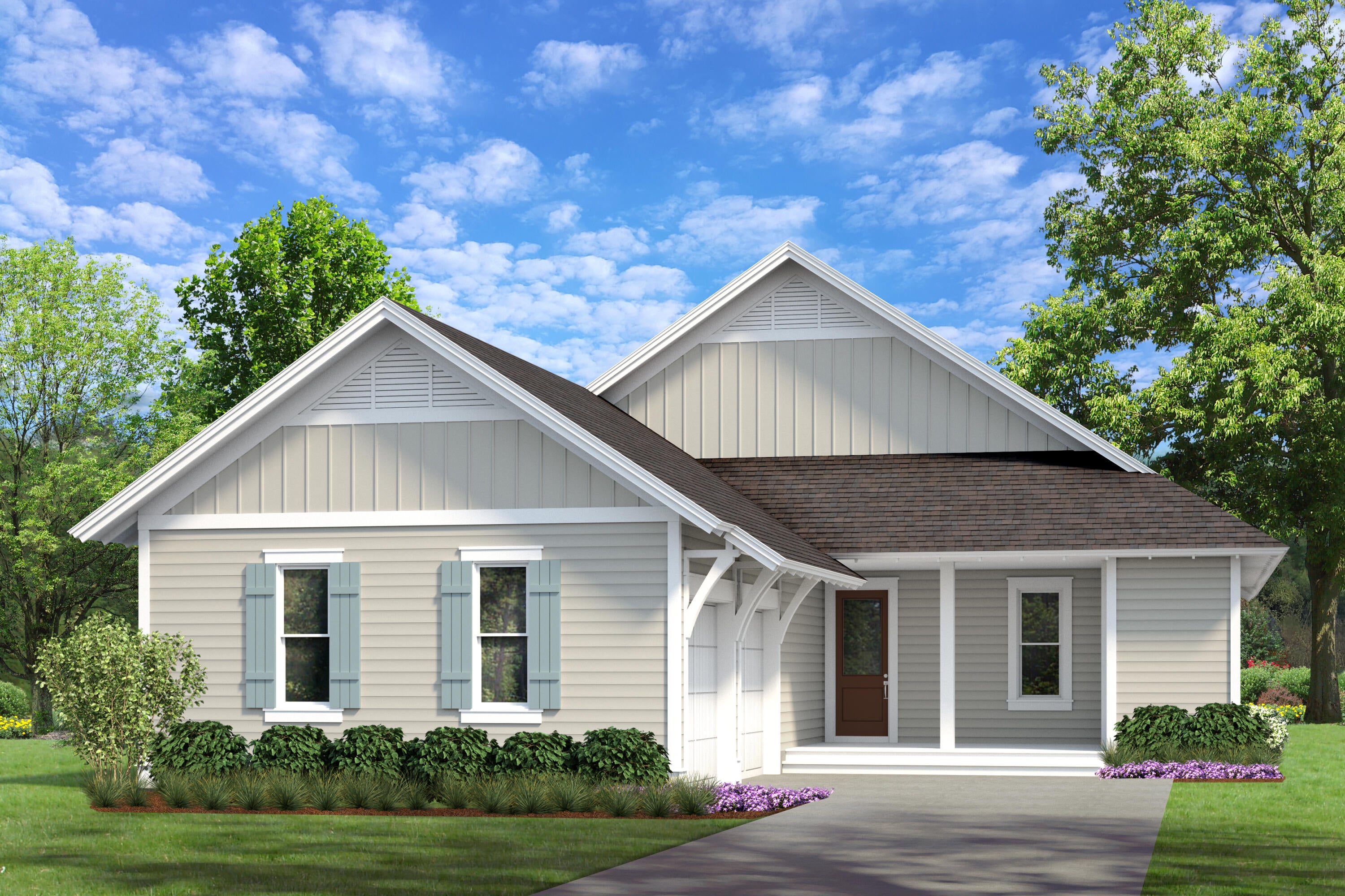 Designed for comfortable everyday living and effortless entertaining, this thoughtfully crafted Morningside plan offers 2,476 square feet with four bedrooms, four and a half bathrooms, and a well-balanced single-level layout in Powell Landing East at Watersound Origins. Estimated completion is TBD.

A welcoming front porch leads to a spacious foyer where sight lines extend through the open Great Room to the screened rear porch, creating an immediate sense of openness. The living, dining, and kitchen areas flow seamlessly together beneath 10-foot ceilings, while large windows bring natural light into the heart of the home.

The kitchen is centered around a generous island and is complemented by quartz countertops, ceiling-height cabinetry with illuminated glass display cabinets, a matching quartz backsplash, premium stainless steel appliances including a 36-inch gas range, vent hood, microwave drawer, refrigerator, and dishwasher, plus a walk-in pantry offering abundant storage. Integrated audio wiring, prewiring for wireless access points, and exterior security cameras further enhance the home's modern functionality.

The primary suite is privately positioned at the rear of the home and features direct access to the screened porch. A spacious walk-in closet, dual vanities, a separate water closet, soaking tub, and walk-in shower create a well-appointed owner's bath, while the adjacent laundry room adds everyday convenience. Three additional bedrooms each  include walk-in closets, with private or direct-access bathrooms providing comfortable accommodations for family and guests.

Outdoor living extends naturally from the Great Room to the covered screened porch, complete with an outdoor kitchen featuring a built-in natural gas grill, vent hood, weather-resistant NatureKast cabinetry, and countertops coordinated with the interior finishes. A six-foot privacy fence and landscaping create an attractive backdrop for relaxing or entertaining.

Additional appointments include luxury vinyl plank flooring throughout, solid-core raised panel interior doors, crown molding in the primary living areas, nickel-gap detailing in the Great Room, under-cabinet lighting, impact-rated windows and doors, a tankless gas water heater, and home alarm prewire.

Located in Powell Landing East within Watersound Origins, this home is just minutes from Watersound Town Center, Origins Golf Course, and the community's Village Commons, featuring a resort-style pool, fitness center, tennis and pickleball courts, sand volleyball court, and miles of scenic walking and biking trails. Residents also enjoy pedestrian trail access to Lake Powell for launching a kayak or paddleboard.