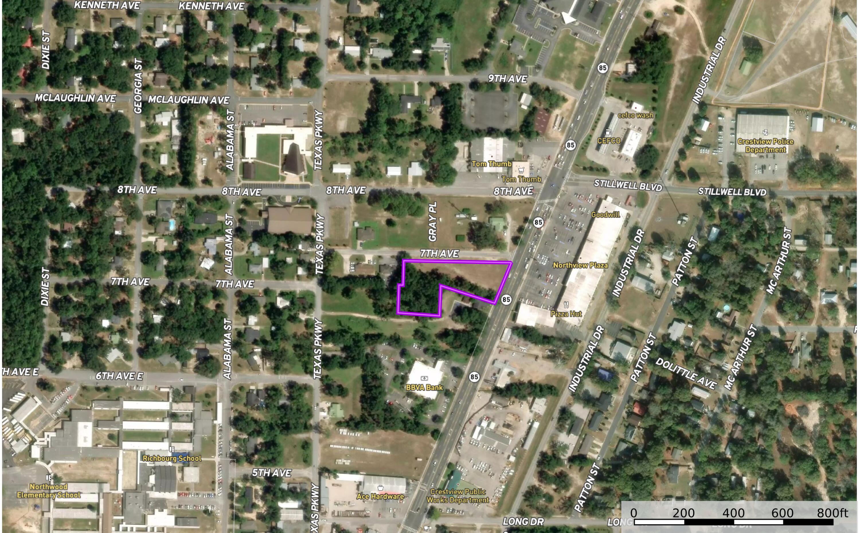 1.57 Acres | N Ferdon Blvd & Seventh Avenue, Crestview, FL -- C-1 Commercial
High-visibility corner parcel in the City of Crestview with 175 feet of frontage on Hwy 85 N (N Ferdon Blvd) and approximately 435 feet on Seventh Avenue. Annual average daily traffic exceeds 28,000 vehicles on this segment, offering strong exposure for a wide range of commercial uses. City C-1 Low Intensity zoning accommodates retail, office, service, and more. 1.57 acres of vacant land situated midway between downtown Crestview and the north end corridor, where recent commercial growth includes new retail, grocery, and restaurant development.