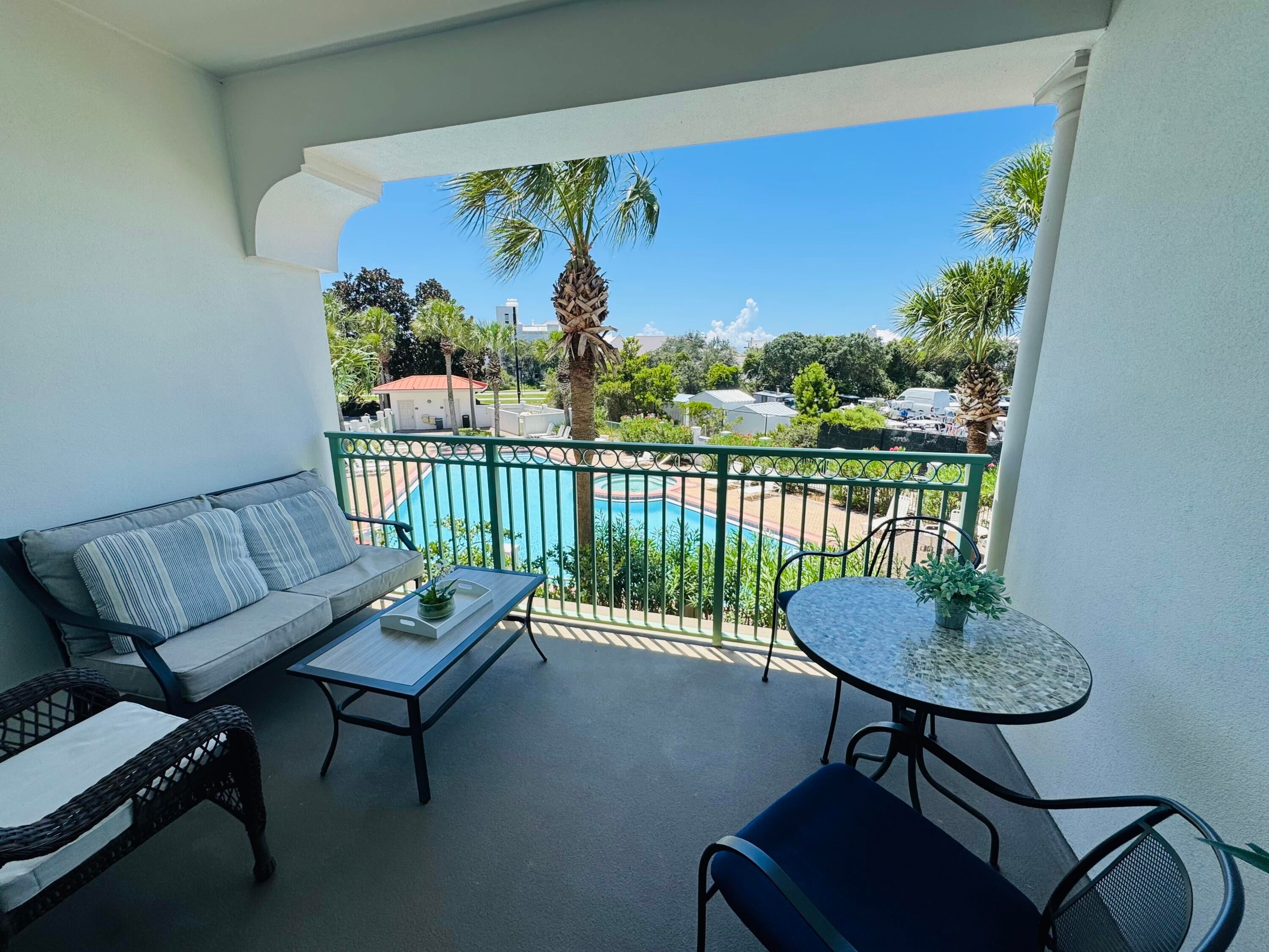 Perfectly positioned along Scenic Highway 30A between Alys Beach and Rosemary Beach, this beautifully updated studio at The Inn at Seacrest offers an ideal coastal retreat in the heart of one of 30A's most desirable areas. Facing southwest, the residence enjoys pool and sunset views from a completely private balcony, creating the perfect spot to unwind after a day at the beach.

Thoughtfully designed to maximize its 325 square feet, the studio features tile flooring throughout, granite countertops, elegant furnishings, and a recently remodeled bathroom with fresh, updated finishes. Offered furnished and ready to enjoy, this efficient retreat makes an excellent vacation getaway, investment property, or convenient home base while building or renovating nearby.

The Inn at Seacrest offers a community pool, oversized hot tub, and on-site laundry facilities. Just moments from the sugar-white sand and within easy reach of the renowned dining, shopping, and entertainment of Alys Beach, Rosemary Beach, and Seacrest, this studio delivers an exceptional combination of location, convenience, and 30A lifestyle.