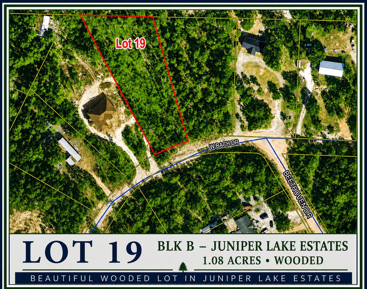 Discover the possibilities with this 1.08-acre wooded lot in Juniper Lake Estates! Located on W Bach Drive, this spacious homesite offers plenty of room to create the property you've been looking for. Build your dream home or bring your mobile home and enjoy the privacy and natural setting this wooded lot provides. Whether you're looking for a future homesite or a place to settle down now, this property offers flexibility and space to make it your own. Drive by and take a look today!