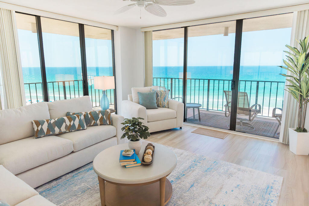This newly remodeled and beautifully maintained 3-bedroom with additional bunk besd in the hallway, 3-bathroom corner condo in the iconic Edgewater Beach Resort is a rare find.  Lightly used as a second home, this fully furnished turnkey ready property is ready to generate strong rental income or serve as your private beachfront retreat. 

Located on the 6th floor, this spacious end unit offers 1,847 square feet of open living space and breathtaking, unobstructed Gulf views. The expansive wraparound balcony sports a 180 degree view of the beach. Two bedrooms, along with the living and dining areas, open to the balcony through five tinted sliding glass doors, blending indoor comfort with outdoor beauty.
Inside, the open-concept layout is bright and airy, perfect for entertaining or relaxing. The unit comes fully furnished, making it ideal for short-term rentals with immediate income potential or personal use.
Edgewater Beach Resort is Panama City Beach's only full-service resort, featuring gated access and 24-hour security, direct beach access, multiple pools with cabanas, hot tubs, a fitness center, golf course, tennis and pickleball courts, as well as on-site dining, BBQ areas, picnic spots, elevators, and upgraded fire safety systems. Whether you're seeking a high-performing rental or a luxurious second home, this condo offers exceptional value in one of the most sought-after beachfront communities on the Emerald Coast.