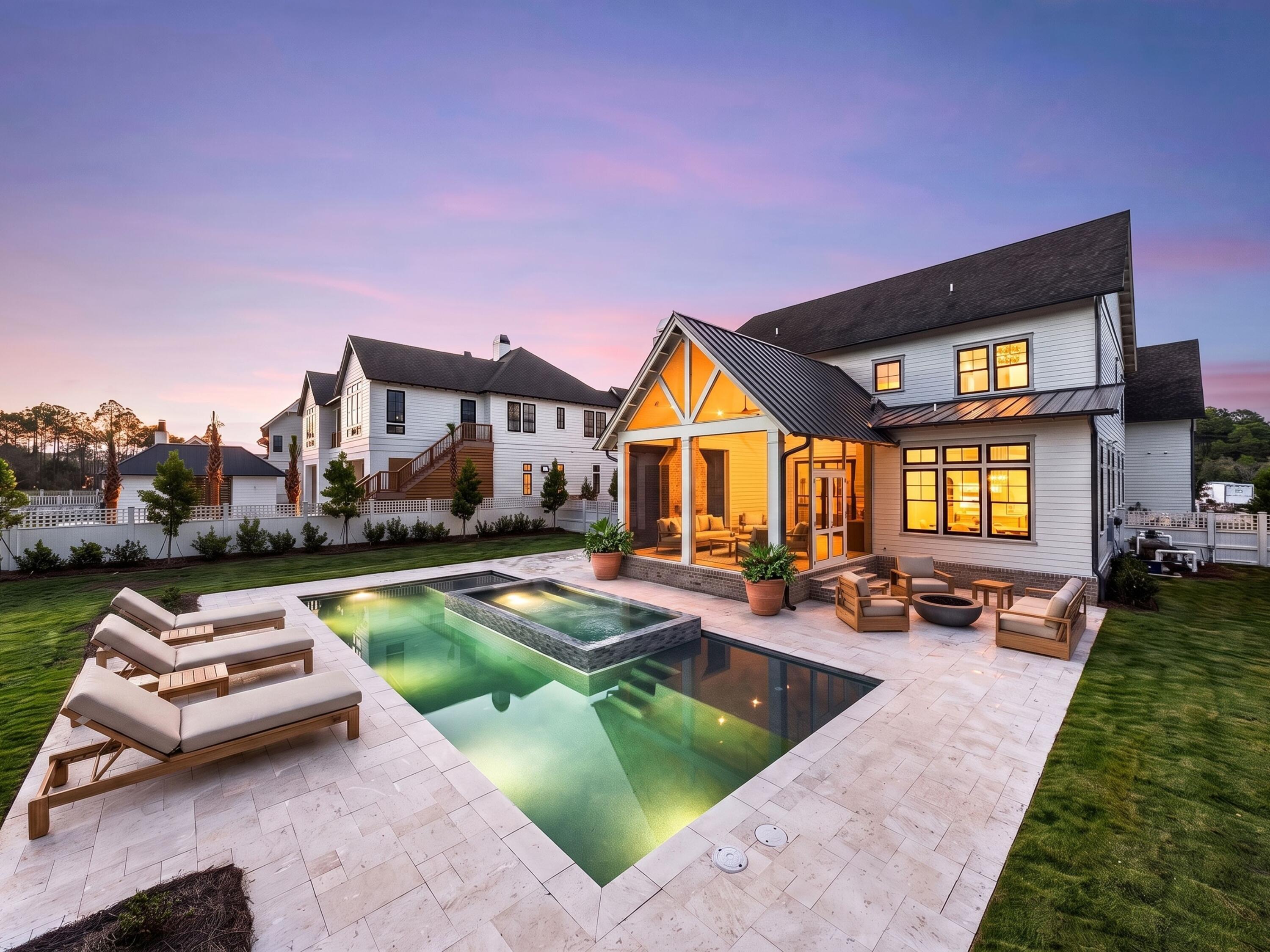 Located within the prestigious Watersound Camp Creek community, 56 South Southern Cross Lane stands as a magnificent estate home that harmoniously blends contemporary elegance with classic coastal design. This exquisite residence spans an impressive 5,600 square feet and features six bedrooms, a study, five full bathrooms, and an additional powder bath.
The light-filled entryway welcomes guests into open spaces defined by curated features and finishes that are seamlessly integrated into every detail. Arched hallways, transom windows, Venetian plaster accents, shiplap and wood-beamed ceilings, and intricate tile work are just a few highlights of the unique character evident throughout the residence. To help visualize furniture placement many of the photos have been digitally staged. 
On the first level, the 12'-high ceilings showcase the custom staircase and wood accent walls. The expansive kitchen, living, and dining areas are well appointed and connect seamlessly via Nano doors to the screened porch with a brick fireplace and a summer kitchen with a vented grill, sink, and beverage refrigerator. An outdoor retreat offers a 15 x 40 heated pool, a 7 x 16 spa, an outdoor paver area with a gas fire pit which is the perfect spot to relax after a day at the beach, and a spacious manicured yard.
The gourmet kitchen is expertly appointed with custom cabinetry, a stunning quartz backsplash, Wolf and Sub-Zero appliances, and designer lighting. There is a custom nook with cabinetry, open shelves, beverage fridge, and dishwasher. The primary suite serves as a true owner's retreat on the first level with dedicated sliding doors to the patio, a spa ensuite with large shower, soaking tub and his and hers walk-in closets. A spacious study with glass doors, a walk-in pantry, and first-floor laundry with a sink and ample cabinetry complete the first floor. There are five spacious guest suites, a second living area which is the perfect spot for kids, a breakfast bar, additional laundry, and a flex room on the second level.
This exceptional property presents a unique opportunity for discerning homeowners seeking a luxurious lifestyle within proximity to the pristine waters of the 30A coast. Ownership in Watersound Camp Creek grants exclusive access to the Watersound Club, which encompasses three golf courses, including the Tom Fazio-designed Camp Creek course and the newly constructed Davis Love III-designed The Third course. The club further offers complimentary chair and umbrella service at the Gulf-front Beach Club, an expansive 11,000-square-foot wellness center, an array of resort pools, and numerous private dining establishments.