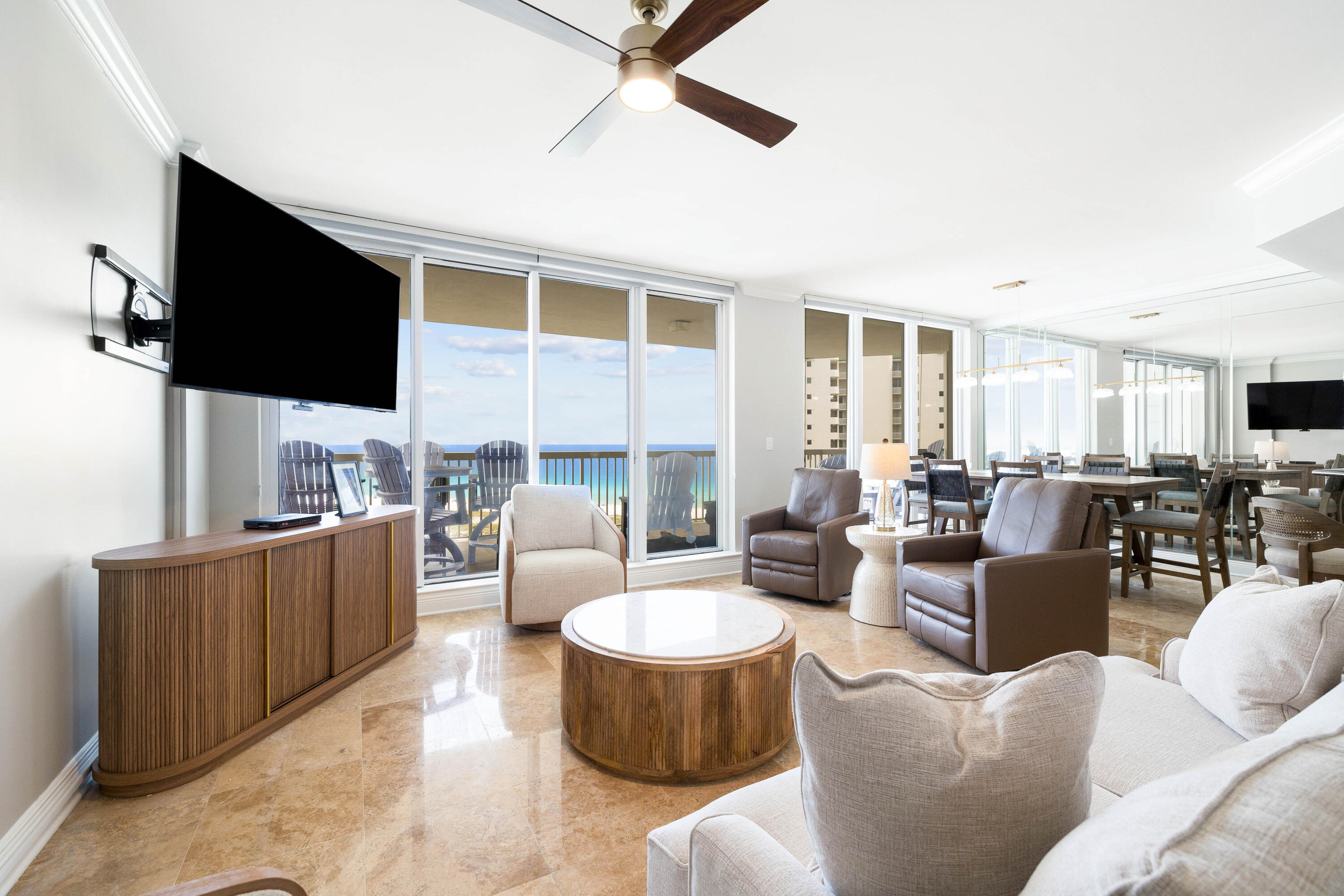 Perched on the 10th floor of the coveted east side of St. Barth, this beautifully updated 3-bedroom, 3-bath residence offers breathtaking Gulf views stretching for miles alongside Henderson Beach State Park. Recent renovations include new luxury flooring, freshly painted walls, cabinets, doors, and trim, creating a bright, refined coastal aesthetic throughout.

The open concept living area flows effortlessly onto an expansive Gulf front terrace shared with the primary suite, offering the perfect place to enjoy panoramic water views and coastal breezes. Two guest bedrooms share a private terrace overlooking the resort. The spacious primary suite features a walk in closet and an elegant bath with granite countertops, dual vanities, a Jacuzzi soaking tub, and a large walk-in shower.

St. Barth is one of Destin's premier Gulf front communities, offering a private, residential atmosphere with short term rentals restricted. Residents enjoy an elegant lobby, private pool and spa, deeded parking, climate controlled owner storage, and direct access to the sugar white sands of the Emerald Coast.