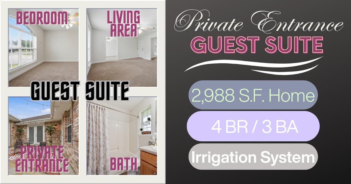 !!!LOWER YOUR MONTHLY PAYMENT!!! Seller is offering $10,000 toward a permanent interest rate buydown with an acceptable offer, potentially saving a buyer approximately $200 per month on their mortgage payment.  SPACE • PRIVACY • FLEXIBILITY • LOCATION! Nearly 3,000 SF with a floor plan that stands apart! • PRIVATE GUEST SUITE with separate entrance, living area, bedroom, full bath & dedicated HVAC--ideal for multi-generational living or guests. • GATED COURTYARD ENTRY with wrought-iron gate & French doors connecting indoor/outdoor spaces. • Vaulted living room with FIREPLACE. • Spacious kitchen with island, stainless appliances, breakfast bar & walk-in pantry. • Primary suite with TWO walk-in closets, double vanities, garden tub & separate shower. • Large backyard with irrigation. • 2023 ROOF • 2021 LENNOX HVAC • Quick access to the NEW BYPASS, just minutes to shopping, dining & Pineview K-8!