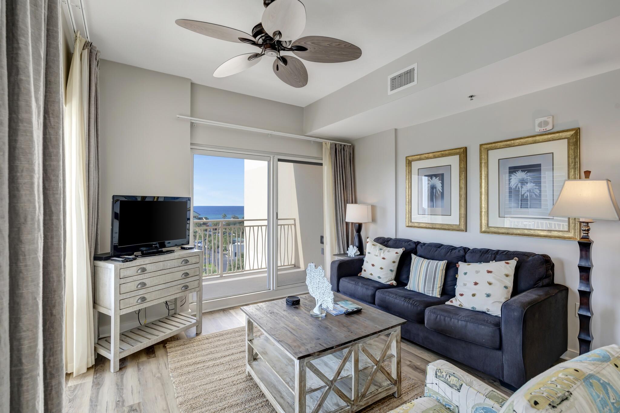 GULF VIEWS & MAXIMUM RENTAL FLEXIBILITY! This beautifully elevated 4th-floor, southeast corner 2BR/2BA lock-off condo offers sweeping, unobstructed views of the Emerald Coast. The spacious retreat features an expansive wrap-around balcony perfect for taking in year-round sunrise and sunsets, while the independent studio layout boasts large floor-to-ceiling coastal views. This unique configuration maximizes your rental income by allowing you to rent the property in three distinct formats: as a full 2BR/2BA suite, a private 1BR/1BA getaway, OR a separate studio. Located in Luau II--Sandestin's premier resort oasis--guests enjoy a heated lagoon pool with a swim-under waterfall, walk-under grotto, heated spa, fitness center, and outdoor grilling patio. Just steps from sugar-white sand beaches, this turnkey property is fully SIRS-compliant with healthy reserves, making it the ultimate addition to your investment portfolio!