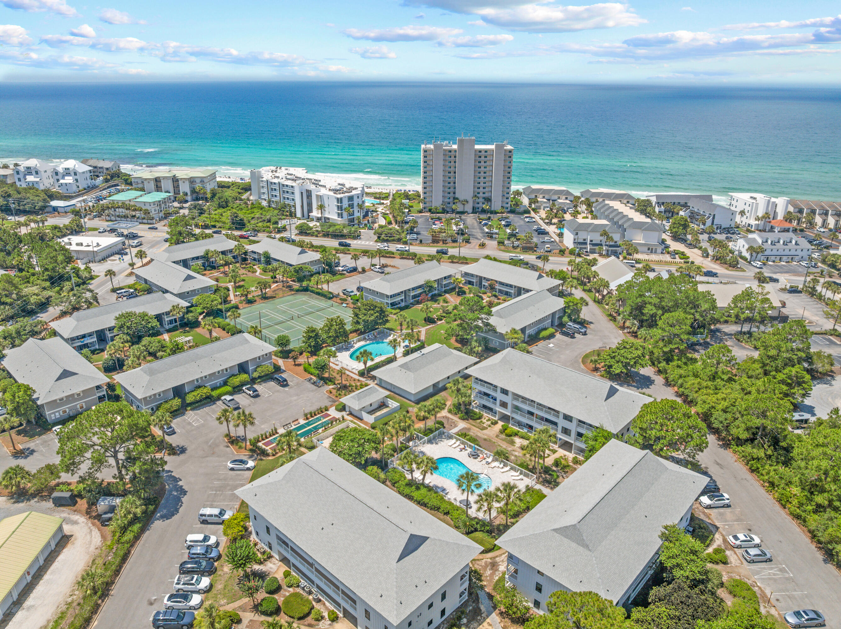 Amazing opportunity to own a 3-bedroom condo in the sought-after Beachwood Villas community in Seagrove Beach! Just a short stroll from 30A's world-famous sugar sand beaches, this property offers coastal charm and convenience. Located just 1.5 miles from iconic Seaside, you're also moments away from boutique shopping, dining, and the vibrant town square. 

Recent community-wide improvements at Beachwood Villas include new impact-rated windows and doors, Hardie board exterior siding, and fresh exterior paint--providing both beauty and peace of mind. Best of all these assessments have already been paid for.

Beachwood Villas offers impressive amenities, including 2 swimming pools, shuffleboard courts, lighted tennis courts and pickleball, play area, clubhouse, and grilling area. Enjoy walking or biking along 30A, with local favorites within easy reach. Cafe Thirty-A is just a 3-minute walk away, while beloved dining destinations such as Old Florida Fish House and Beachy Bean Coffee Co. are approximately 1.6 miles away. The scenic 19-mile Timpoochee Trail runs directly in front of the community, making it easy to bike, walk, or explore 30A.

With rental projections of up to $70,000 annually, this property presents an outstanding opportunity for investors, second-home owners, or those seeking a full-time coastal residence. Don't miss your chance--schedule a showing today! Enjoy access to two community pools with bathrooms, lighted tennis court, playground, shuffleboard, grilling area, and courtyard.
