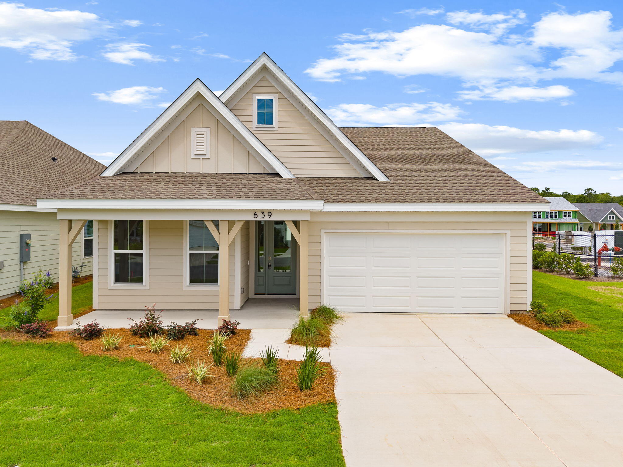 Why wait months to build when this stunning new construction home is ready for you today? Located in the desirable Salt Grass at Ward Creek community, this beautifully designed Camden floor plan by Fischer Homes offers modern finishes, thoughtful design, and a prime central Panama City Beach location just minutes from shopping, dining, entertainment, schools, and the world's most beautiful beaches. Step inside to discover tons of upgrades, no carpet, 9-foot ceilings and an open-concept layout designed for both everyday living and entertaining. The spacious island kitchen features stainless steel appliances, upgraded cabinetry with 42-inch upper cabinets and soft-close hinges, durable quartz countertops, and a large walk-in pantry. The adjoining morning room opens to a rear patio and flows seamlessly into the expansive family room. Privately situated at the rear of the home, the owner's suite offers a peaceful retreat complete with dual vanities, a walk-in shower, and a generous walk-in closet with direct access to the laundry room for added convenience. Two additional bedrooms and a centrally located full bath provide plenty of space for family or guests. Additional features include an attached two-car garage, covered front porch, energy-efficient new construction, and the peace of mind that comes with a brand-new home. Don't miss this opportunity to enjoy all the benefits of new construction without the wait.