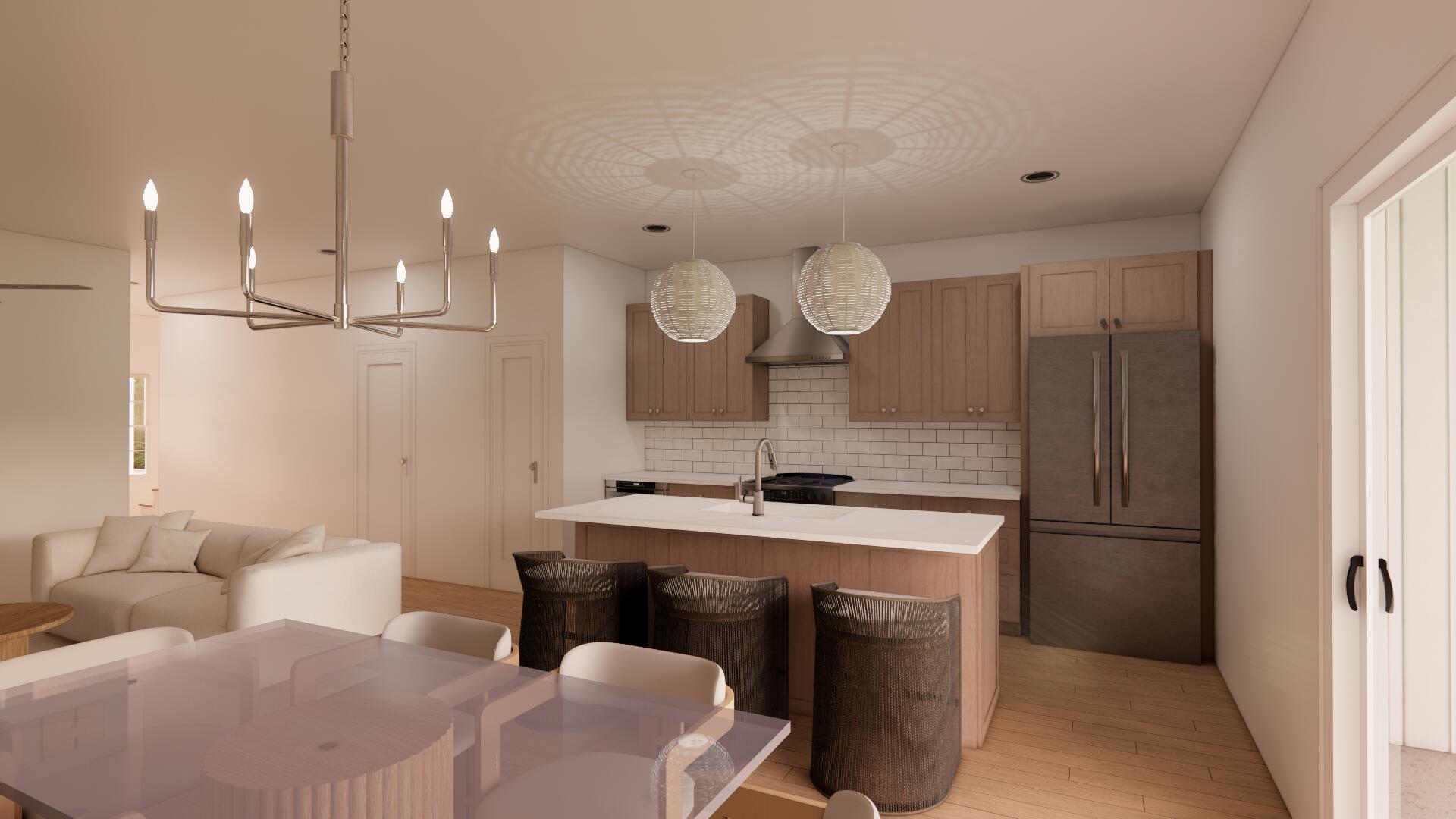 Tucked among the trees in Santa Rosa Beach, Hidden Pines is a gated community of just 42 modern townhomes -- low-density by design, with protected wooded views that set it apart from anything else on the market. This 3-bedroom, 2.5-bathroom Heron floorplan is new construction done with intention.

The community's low density is a feature in itself. Protected wooded views, a natural canopy overhead, and a quiet residential feel set the tone from the moment you arrive. Centrally positioned between Santa Rosa Beach and Destin, with Ascension Sacred Heart Emerald Coast just minutes away, the location balances coastal lifestyle with everyday convenience.
Outside, the homes make a quiet statement -- white vertical panel siding, warm-toned garage doors, black exterior sconces, and mature landscaping that softens the streetscape without competing with it. The aesthetic is modern coastal with staying power.

Inside, the interiors reflect a cohesive, light-filled design vision. Walls are painted in Sherwin Williams Snowbound, a crisp warm white that lets the natural light lead. Wide-plank wood-look flooring runs continuously throughout every level. The kitchen is anchored by Arctic White quartz countertops, shaker-style cabinetry, a classic white subway tile backsplash, and a Pfister chrome faucet. Above the island, two globe pendants cast a warm glow; a chrome taper candle chandelier anchors the dining space with quiet elegance.

Bathrooms are finished with equal care --