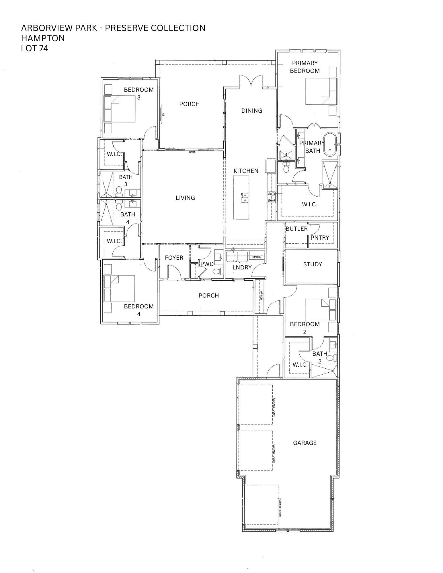 Entered for comp purposes only. The Hampton plan in the Preserve Collection at Arborview Park offers a single-level layout with a split-bedroom design, a central living area that connects directly to the outdoor living space and an expanded 3-car garage.

The main living area brings together the kitchen, dining, and living spaces with direct access to the rear screened porch through 12'x8' slider doors, creating a functional extension of the home for daily use and entertaining. 

The kitchen is designed with a large white oak island, full overlay cabinetry with upper stacked glass display cabinets, upgraded quartz countertops, under-cabinet lighting, and a complete appliance package, plus more.