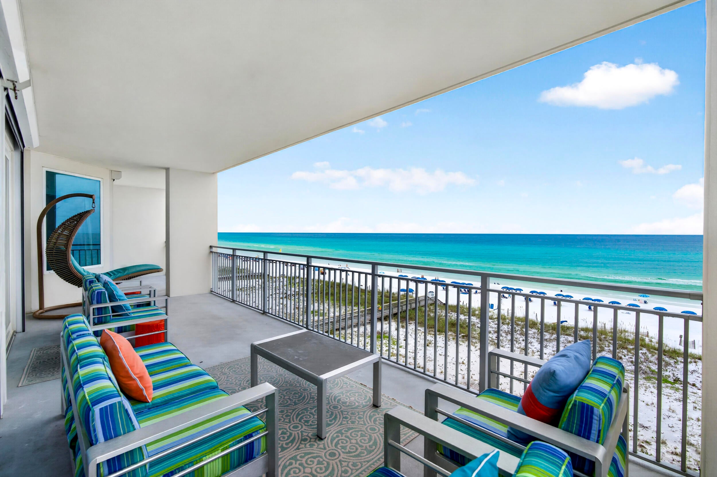 Stunning views and luxury living at its best! 507 blu is a spacious, west end contemporary 2,053 sq ft, 4 BR 3 BA residence with 329 sq ft expansive terrace and direct gulf front beach access. Interior appointments include beautiful coastal style furnishings, solid core Masonite Panel Doors, 8'' sliding doors with access from main bedroom and living room, and expansive 10X39 Terrace with hurricane shutters. Gulf front Primary with large ensuite including dual vanities, separate shower, soaking tub, soft close cabinets & watering closet. Beautiful ceramic tile laid throughout, gourmet kitchen with quartz countertops, gas range, stainless appliances, custom undermount sink & tile backsplash. Large laundry room with full size washer/dryer and owner closet. Property amenities include 2 Gulf front pools (one heated, together total over 4,500 sq ft), 313' of beach frontage, fitness center, jetted hot tub, grilling area, fire pit, pet stations & gated entrance. Projections, actuals and governing documents are under Documents. Rental Income: 
2026 - $93,511 (past and future as of 8/7/26) & 2025 - $82,276. Rental management fee 18%.