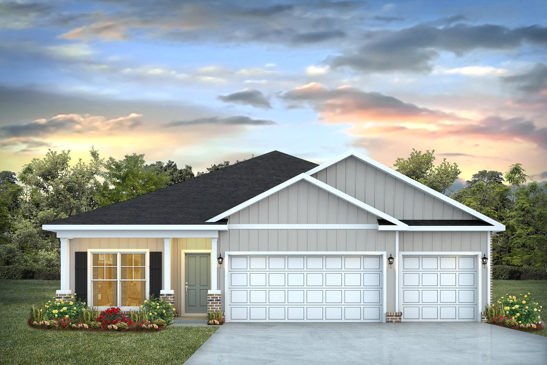 Discover The Madison floor plan in Plantation Woods! This 4-bedroom, 3-bath home offers just under 2,000 sq ft of thoughtfully designed space with tray ceilings and a bright, open layout. The kitchen features quartz countertops, stainless steel appliances, and a central island that flows into the spacious living and dining areas--perfect for entertaining. The private primary suite offers a luxurious retreat with a soaking tub, walk-in shower, double vanity, and generous walk-in closet. Two front bedrooms share a full bath, while a separate fourth bedroom with its own ensuite provides the perfect setup for guests or a home office. This home also includes a ''Smart Home'' connect package and Fabric Hurricane window and door protection. ALL LISTING pictures, colors, features, and size may vary. Square footages are approximate.