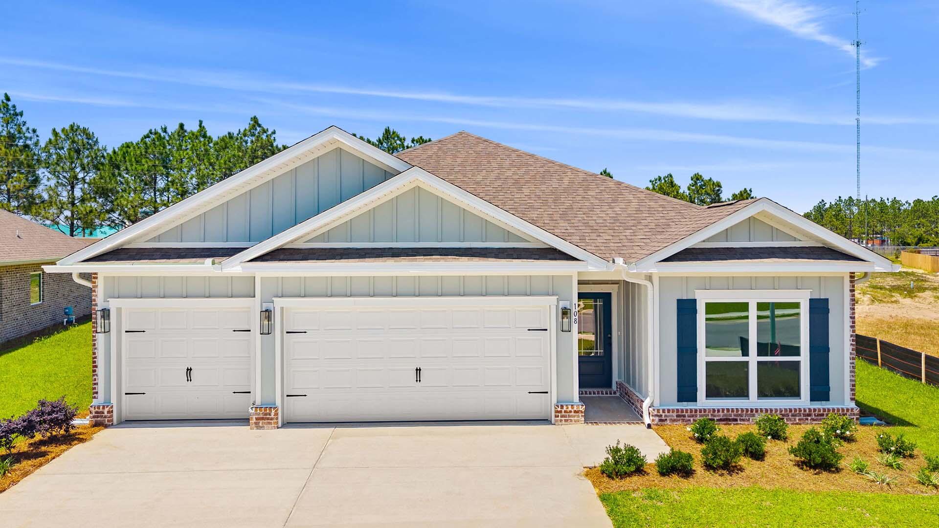 Welcome to 108 W Farm Owl Drive, a new move in ready home at Owls Head Farms in Freeport Florida. Step into the bright entry with EVP flooring leading through the expansive foyer that opens to a spacious open concept floor plan. As you enter the open living area you will find yourself at the heart of the home where the kitchen impresses with quartz countertops, matte black plumbing fixtures, tile backsplash and an island that serves as a gathering point for family and friends. Upper and lower cabinetry as well as a pantry allow for plenty of storage options. An appliance package that includes a stove, microwave and dishwasher is standard.