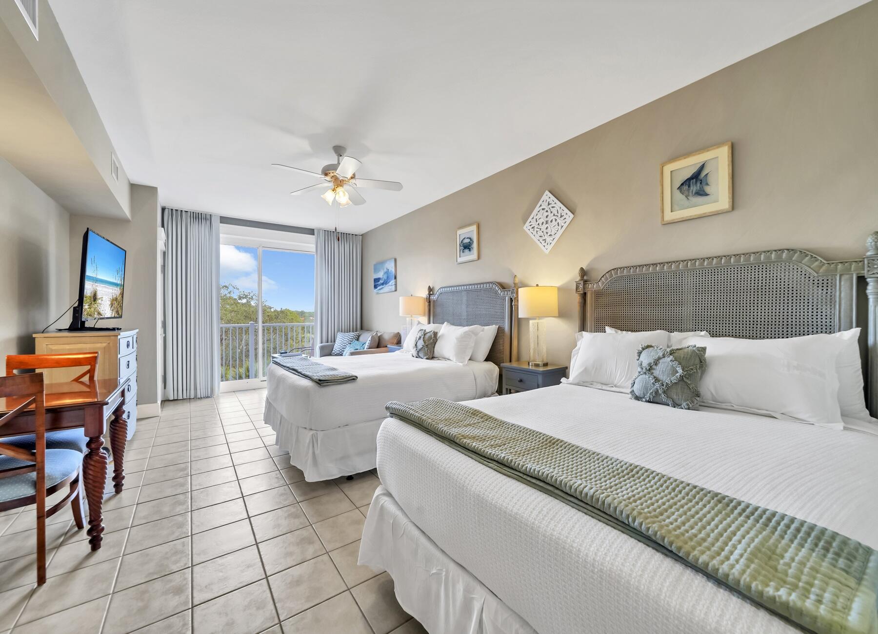 Experience the Emerald Coast lifestyle at an affordable price! Enjoy this income-producing condo that features relaxing views, fresh decor and linens, balcony, (2) queen beds, love seat, and all tile floor for easy maintenance. This condo is conveniently situated on the 4th floor of The Grand Sandestin and offers luxurious amenities including lobby with Ballyhoo Bar & Lounge, full concierge service, fitness center, pool and valet parking. Located just a short walk from Baytowne Wharf Village featuring restaurants, shops, nightlife, entertainment, Sandestin Marina, tennis, pickleball, and golf courses. Enjoy a scenic bike ride to the white sand beaches of the Emerald Coast, also located within the gated community of Sandestin Golf & Beach Resort.