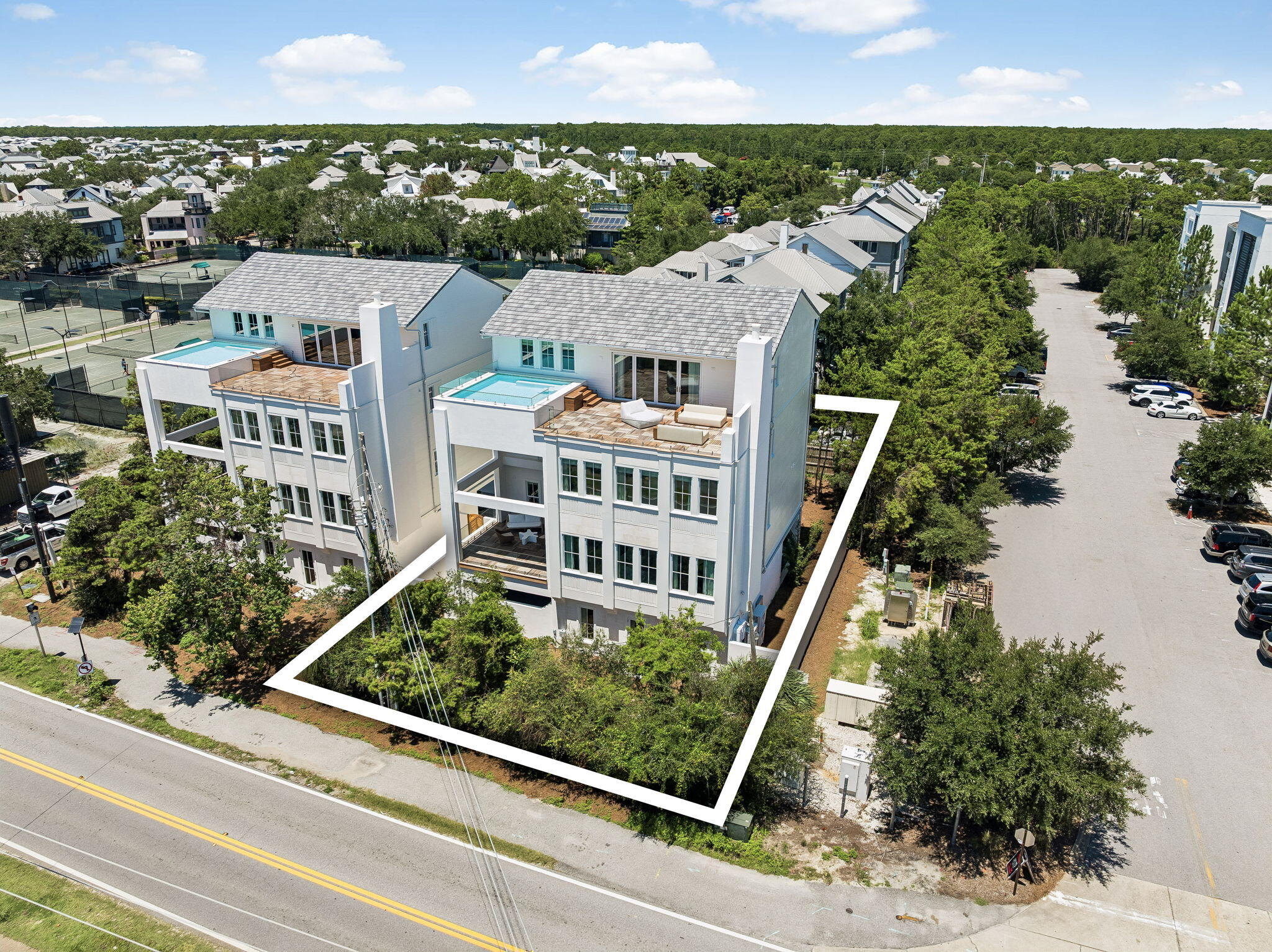 Just beyond Rosemary Beach, Winston Lane presents an extraordinary new expression of coastal living, an elegant retreat defined by sophisticated design, exceptional entertaining and a rooftop experience unlike the expected 30A beach house.

Ideally positioned in Inlet Beach within walking distance of the Gulf, Shades and 30Avenue, the residence places Rosemary Beach, celebrated dining and shopping just moments from the door while maintaining the privacy and ease of a true coastal retreat.

Designed by architect Chris Stoyles with interior selections by Allyson Runnels, and furniture curated by Tracery interiors (furniture sold separately) the home spans four thoughtfully conceived levels connected by elevator. Natural materials, white oak flooring, refined millwork, polished nickel details and frameless glass railings create a timeless, elevated interior. Multiple living spaces, private bedroom suites, a dedicated bunk room and flexible gathering areas make the home equally suited for quiet escapes, extended family and effortless entertaining.

The first floor offers a relaxed entertainment retreat with television, conversation and gaming areas, while the main living level brings together the kitchen, dining and living spaces around a fireplace. The defining experience awaits on the fourth floor. Reached directly by elevator, an entire level is devoted to entertaining with multiple lounge and conversation areas, dining and gaming space, a fireplace and seamless connection to expansive outdoor living.

Beyond, a private 16' x 16' heated and chilled rooftop pool overlooks Inlet Beach and toward Rosemary Beach, creating an extraordinary setting for afternoons in the sun, sunset cocktails, dinner outdoors and evenings beneath the stars. More than an amenity, the rooftop is a destination unto itself and the signature of Winston Lane.l

More than a home, Winston Lane is an elegant coastal retreat created for the ultimate 30A lifestyle, exceptional design, effortless entertaining and unforgettable sunsets over Rosemary.

A remarkable residence. An extraordinary rooftop. An irreplaceable location.