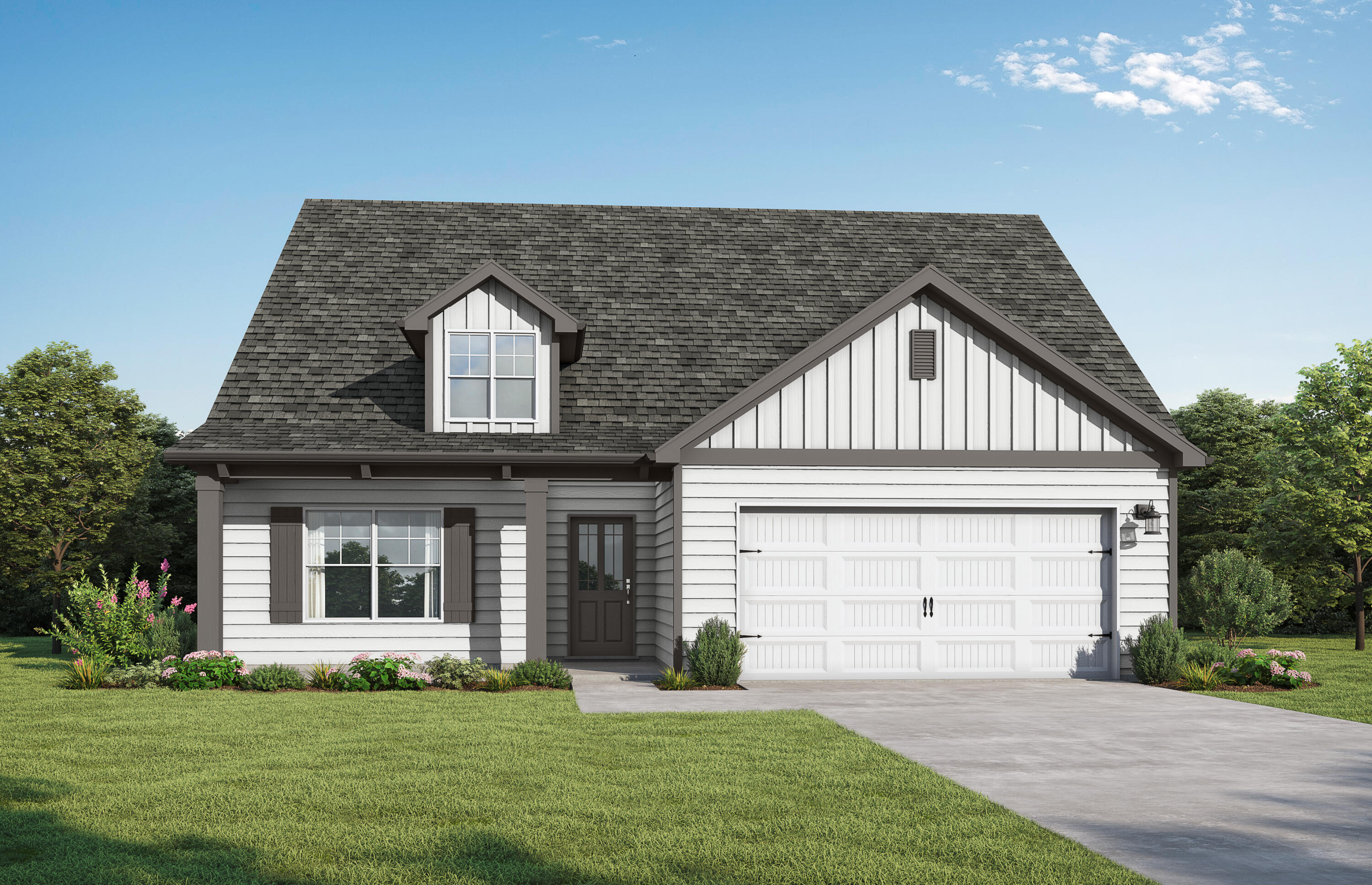 The Milton II, brand new floor plan! From your covered front porch step into your foyer with a trey ceiling and shadow box trim. Get ready to entertain friends & family in the open layout in the social hub of the home. Gather around the quartz countertop island in the kitchen to share appetizers & stories about your day. Step outside the dining room to the covered back porch and put some food on the grill. Utilize the cozy nook off of the kitchen for a home office or place to study. Your secluded primary suite comes complete with a trey ceiling, dual vanity in the bathroom & a walk-in closet that connects conveniently to your laundry room. The other 3 bedrooms also have trey ceilings. 2 of the bedrooms share a full bath while the 4th bedroom has its own private full bathroom. Residents enjoy use of the spring-fed lake and the resort-style coming soon in the Nest.  
Visuals feature a similar home for inspiration. Pricing is the base starting point; final price varies based on upgrades and features selected.