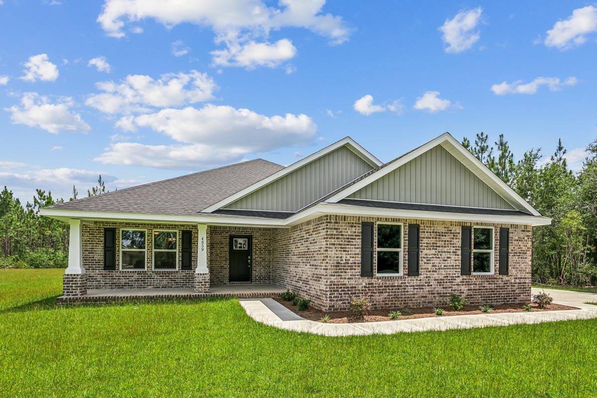 Welcome home to your new country estate for laid back living with all the conveniences of a modern, wonderfully built home. This stunning Ruby Estate Floor Plan is situated on a .50 acre lot in the Prosperity Point community in Milton. Offering 4 bedrooms, 3 full bathrooms, and 2483 square feet of beautifully designed living space, this home blends modern convenience with spacious country charm. This beautiful homesite is tucked away in a quiet, low-traffic street. Inside, the home showcases Herbst Homes' signature quality and attention to detail, with upscale features throughout. You'll find high-end cabinetry, granite or quartz countertops, and premium finishes that elevate every space. The kitchen is equipped with stainless steel appliances, under cabinet lighting, soft close cabinets, a walk-in pantry, all designed for both function and beauty.
Additional upgrades include a whole-house blinds package, crown molding in the common areas, and durable luxury vinyl plank flooring. The spacious, split-bedroom layout includes a luxurious primary suite with a tray ceiling, tiled walk-in shower, garden tub, double vanities, and a generous walk-in closet. A side-entry three-car garage elevates curb appeal with a clean, upscale look while providing ample space and functionality. This home has it all!
Pictures are of a similar home, colors may vary. Projected completion is January 2027.