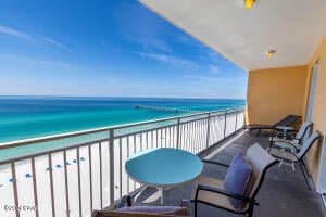 GULF FRONT master bedroom, gorgeous views from the living room, dining area and kitchen. Sterling Reef has an ideal location in Panama City Beach, only steps to Shipwreck Island Water Park and within walking distance of the fishing pier! Come see this super cute condo; located on the perfect floor height to take advantage of the gulf views of the Emerald Coast's sandy white beaches and emerald green waters. Sterling Reef features many amenities including a bi-level pool (heated in the winter), fitness center overlooking the pool and beach area, grilling area on the terrace, Owner's Room with flatscreen TV, and convenient covered parking right under your building. Call today to make this your new vacation home or rental investment at the beach!