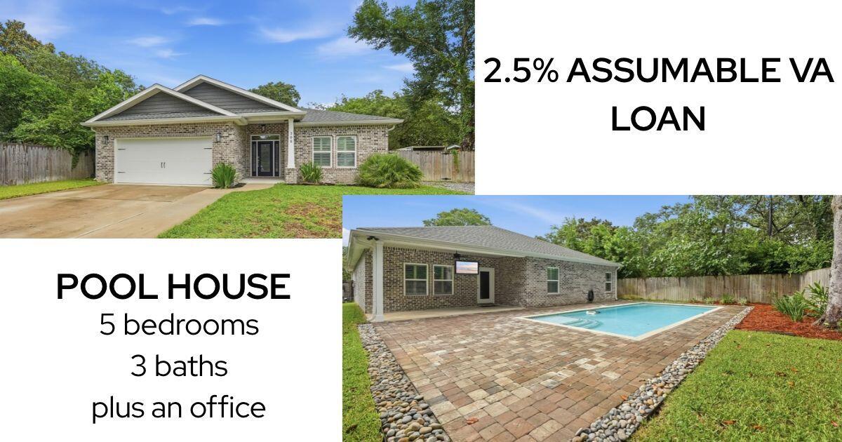 A 2.5% VA ASSUMABLE LOAN may be available to qualified buyers--now that is a reason to stop scrolling and schedule a showing! Pair that rare financing opportunity with five bedrooms, three full baths, a private pool, and boat or RV parking, and this all-brick home becomes one you do not want to miss. Designed for everyday comfort and effortless entertaining, the open layout centers around a showstopping 10-foot kitchen island with granite countertops, stainless steel appliances, and two pantries. Plantation shutters dress every window, while custom organization systems in most closets and the pantry keep everything beautifully in place. The spacious primary suite offers a flexible office or sitting area, an organized walk-in closet, a tiled shower, and a separate soaking tub. Outside, the privacy-fenced backyard delivers the Florida lifestyle with an in-ground pool and covered patio ready for cookouts, entertaining, and relaxing poolside. A two-car garage and extra parking for a boat or RV complete the package. Five bedrooms, a private pool, exceptional storage, and potential 2.5% financing--opportunities like this are meant to be seen, not saved for later. Schedule your showing before someone else dives in!