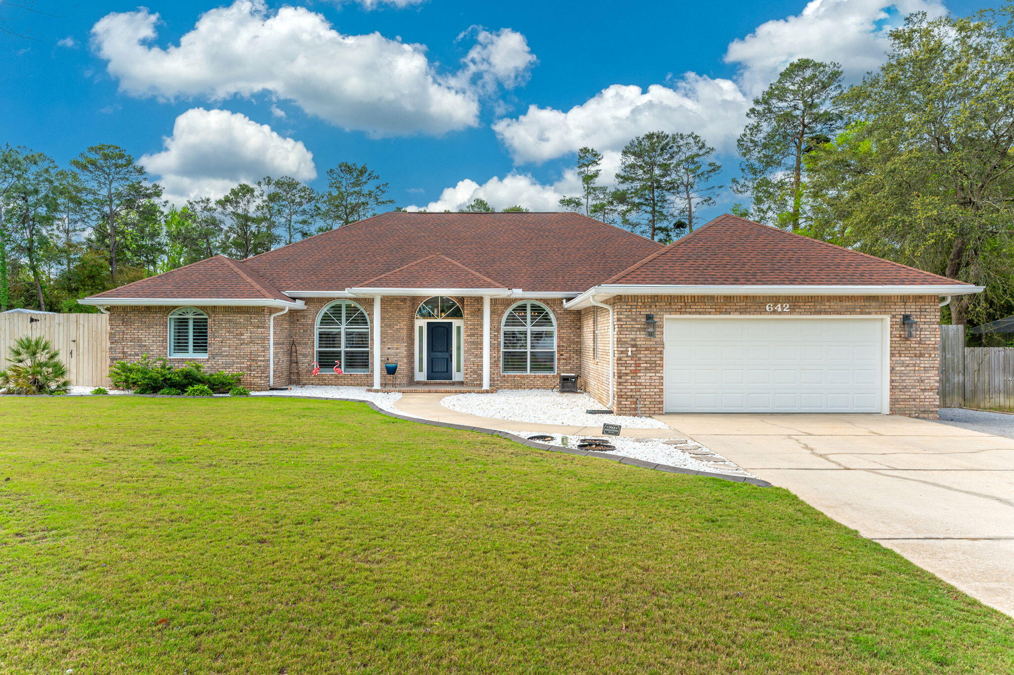 Stunning, 4-bedroom, 2-bath, 2,704 sq/ft recently updated all-brick home situated on a spacious .66-acre corner lot in Rocky Bayou Estates. This thoughtfully renovated, open-concept floor plan flows seamlessly between living, dining, and kitchen areas; perfect for both everyday life and grand entertaining.
Inside, you'll find porcelain tile flooring and custom trim work throughout. The fully updated kitchen features new modern cabinetry, luxury appliances, and a large breakfast bar overlooking the main living space. Both bathrooms have been tastefully reimagined with modern finishes and charm.
Step outside to your private backyard oasis, featuring a recently resurfaced gunite pool, expanded pool deck, and a separate boat/RV parking pad. The meticulously maintained yard is enclosed by an 8- foot fence for ultimate privacy. With new exterior doors, fresh paint, and a storage shed, this move-in-ready home combines quality upgrades with the functional outdoor space you've been waiting for. No showings before 3pm M-F.