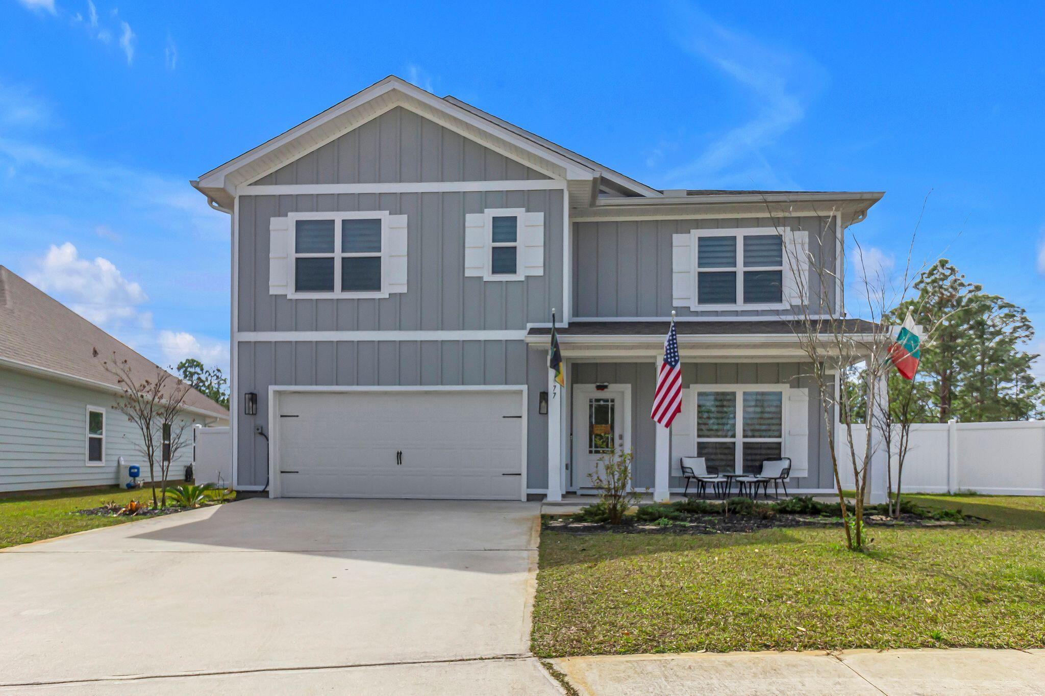 Now offered at $599,000!Located  in Walton's Landing ,this spacious 5-bedroom, 3-bath home offers SqFt 2,556 of thoughtfully designed living space, a 2-car garage, and a fenced backyard.Built in 2023, this home provides a versatile floor plan suitable for a primary residence, 2nd home, or investment property.
The open-concept main level features a generous living area and a well-appointed kitchen with quartz countertops and shaker-style cabinetry. A 1st floor bedroom & full bath offer flexibility for guests ,a home office, or multi-generation living.
Upstairs, the primary suite includes an ensuite bath with a tiled shower, soaking tub, & a walk-in-closet.3 additional bedrooms & a conveniently located laundry room complete the 2nd floor.
Enjoy outdoor living with a screened porch, grilling area, & landscaped, fenced backyard. Residents of Walton's Landing also have access to the community pool & scenic walking areas.
Conveniently located in Santa Rosa Beach with easy access to the beaches, dining, & shopping , this home offers space, flexibility , & the best of the Emerald Coast lifestyle.Schedule your private showing today.