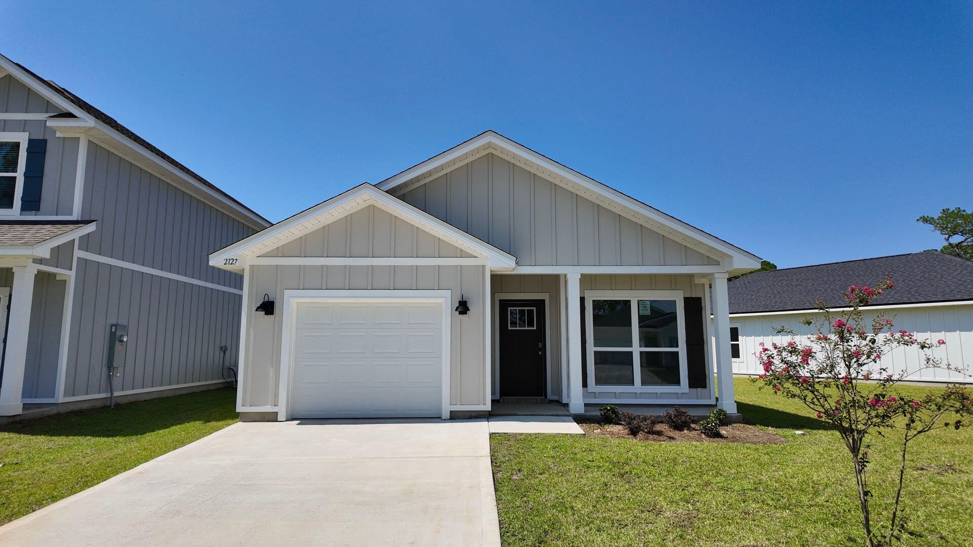 Welcome to Waterside at East Bay! Brand NEW community featuring a lovely community dock on the pond. The 'Julia' model is a highly desirable open concept floorplan, 3 bedrooms with an additional flex space, 2 bathrooms, 1-car garage, and the 'Smart Home Connect 'System with a variety of convenient Smart Home devices you will love. Open concept living room opens to the kitchen and dining room with lots of windows for natural lighting. Covered back patio off the dining area. The well-designed open kitchen includes stainless steel appliances, a smooth-top range, built-in microwave, quiet dishwasher, pantry, center island bar, eye-catching wood-look flooring, and plush carpet in the bedrooms. Quartz countertops in the kitchen and baths. 9-foot ceilings throughout. Fabric Hurricane door and window protection is also included. Call 850-749-5832 today for more info! ALL LISTING pictures, colors, features, and size may vary. Square footages are approximate.