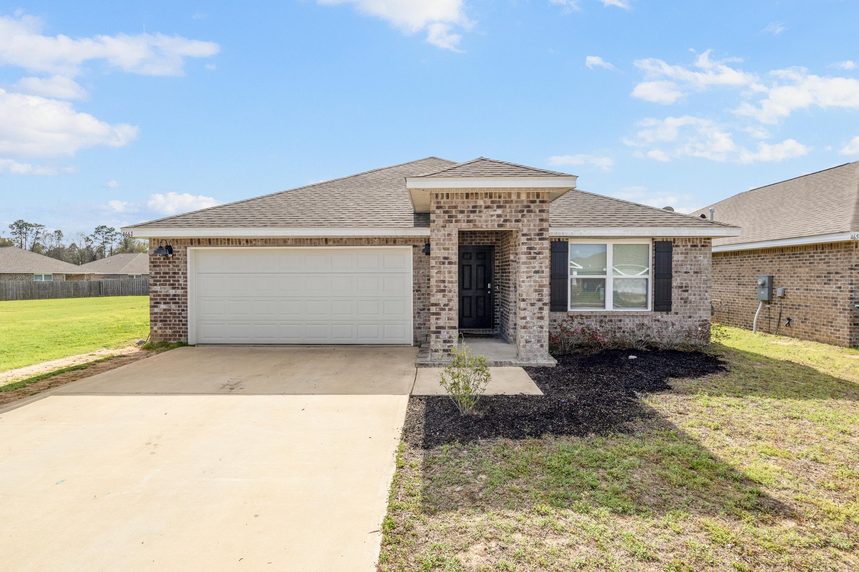 This all brick 4 bed 2 bath homes sits in a Cul-de-sac with only 1 immediate neighbor, ready to go & priced to sell! Enter Keyless, with a Smart Home Connect system W/Video doorbell. The open concept layout features newer appliances, sink update, a GAS STOVE & plenty of counter space flowing into the main living area. Granite countertops clothe both kitchen & bathrooms countertops! Primary suite offers dual vanities, walk in shower, large walk in closet & a bonus closet. Enjoy LVP flooring in high traffic areas & plush carpet in the bedrooms. Back yard has a covered patio, and plenty of yard space for your enjoyment. 2 car garage, & sidewalks that take you to a community pool for a BBQ on any sunny FL day! Schedule your showing now!