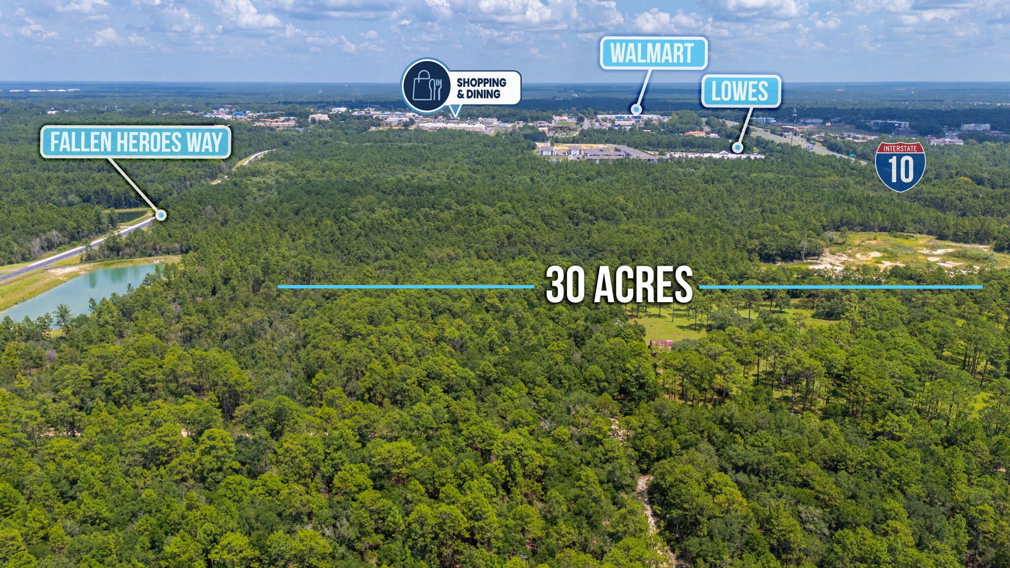 CURRENTLY MIXED USE ZONING AND FLU WITH 2.0 FAR + 25 UNITS / ACRE DENSITY.  ZONING AND FLU ADJUDICATION WITHHELD - A NEW OWNER / BUYER MAY SELECT MIXED USE OR COMMERCIAL.  Previous Feasibility Study reflects RV Park capable of 140+ sites.  This property has been annexed and accepted into the City of Crestview limits.  Easy access from I-!0 and adjacent to Lowe's, new Texas Roadhouse, and other exciting development. DUE NORTH is the new ''Fallen Heroes Way' highway connecting to the Crestview Bypass.  Rasberry Rd directly adjacent to the south is said to be in stages of planning for improvement!   Dense Retail Corridor, Strong National/Credit Tenant Presence, Across From Three Major Shopping Centers represents strong site potential.