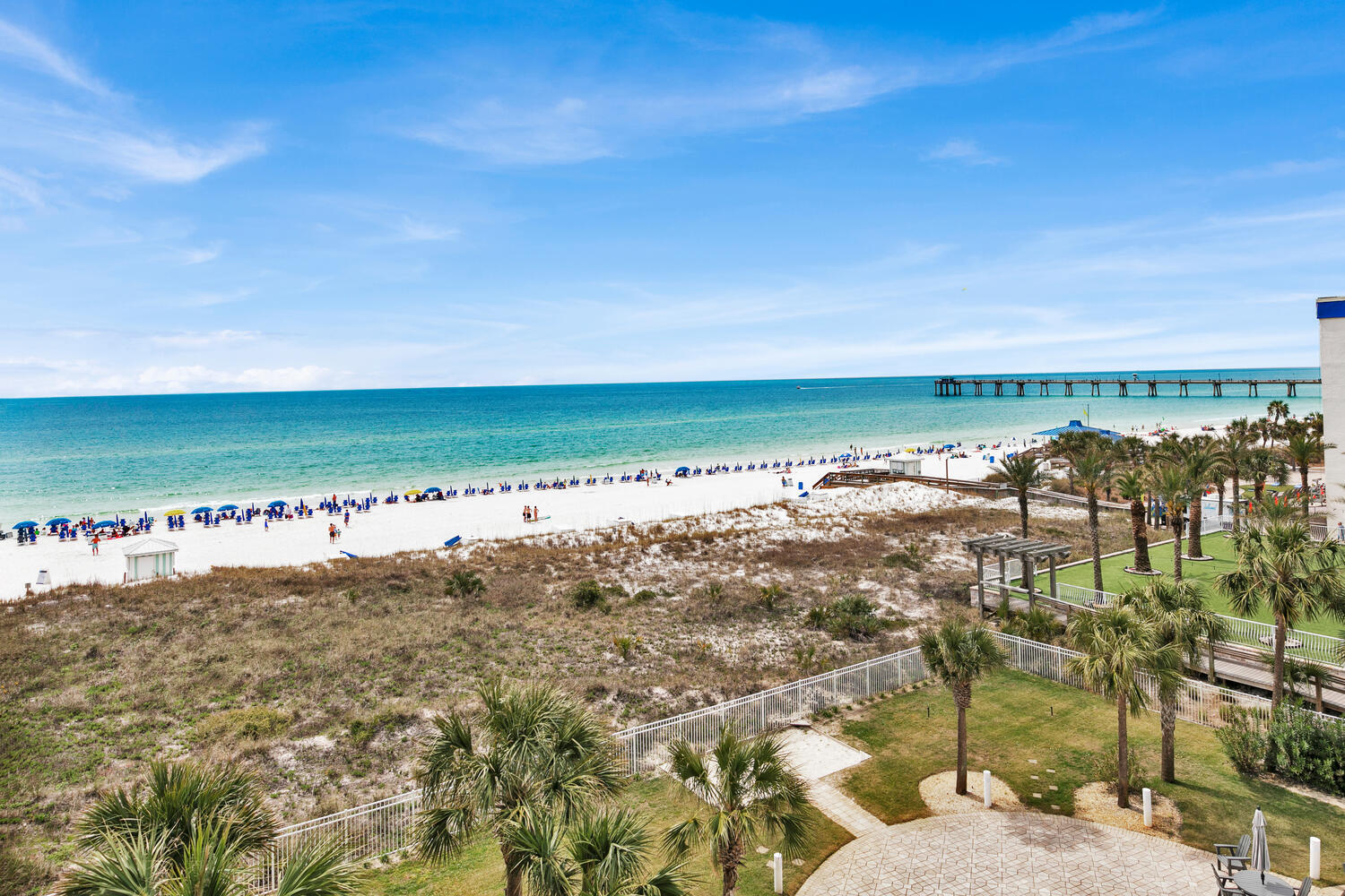 Estate Sale - Gulf-Front Getaway, Stunning Views & Resort Amenities. Corner unit, closest to the beach! Enjoy breathtaking views of the Gulf, bay, and miles of secluded sugar-white beaches from your private balcony overlooking the pool area. This fully furnished unit features a dedicated bunk room & comfortably sleeps six, including a sleeper sofa--perfect for families or rental guests. Interior highlights include: - Tile flooring throughout the foyer, kitchen, master bath, balconies, and exterior walkways - GE Profile appliances - Stackable washer and dryer The complex offers resort-style amenities: - Multiple pools, hot tub, kiddie pool, and a lazy river (accessible via 3rd-floor footbridge) - Fitness center - Covered parking - Concrete and steel construction built to FWMA code