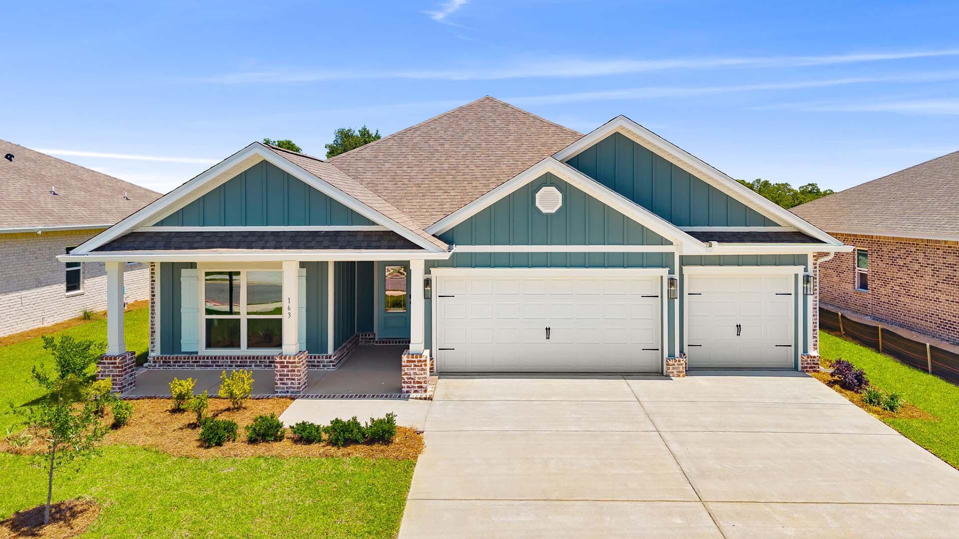 Welcome to 163 Farm Owl Drive, a move in ready home at Owl's Head Farms in Freeport Florida. As you enter this floorplan, you are immediately drawn into the expansive great room, where the open concept design showcases 9' ceilings with additional tray ceilings in the open living room.  As you enter the open living space there is an appointed dining room allows for a formal dining option. The kitchen is designed with an open concept and features elegant quartz countertops with white cabinetry to complement. A tile backsplash finishes out this space along with matte black plumbing fixtures.