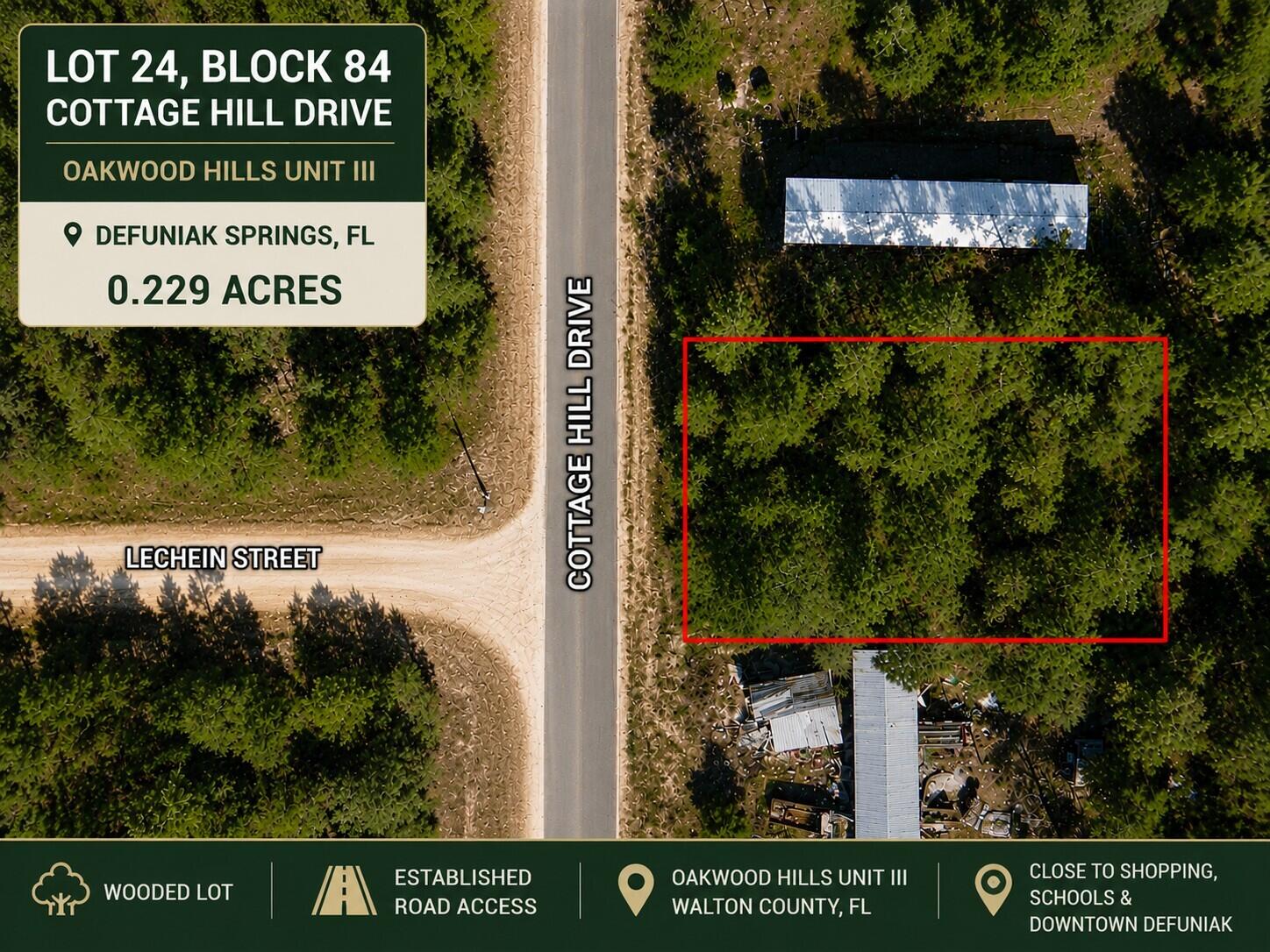 BACK ON THE MARKET-Previous buyer unable to complete the purchase. 

Imagine the possibilities on Cottage Hill Drive! This vacant lot in the Oakwood Hills area of DeFuniak Springs offers an affordable opportunity to own land for the future. There are 15 lots available that can be bought together or separately. Explore the potential for a small home, traditional residence, or manufactured/mobile home, subject to all applicable county requirements, approvals, utilities, access, and site suitability.

The property is approximately 9 miles from historic downtown DeFuniak Springs, home to beautiful Lake DeFuniak and an approximately 1.2-mile paved walking trail surrounding the lake. Enjoy the pier, amphitheater, local comfort food, and Walton County Heritage Museum. Everyday conveniences to shopping, schools, and gas stations. Starbucks, Walmart Supercenter, and HCA Florida Twin Cities Hospital are approximately 10 minutes away. An affordable opportunity to own land in the DeFuniak Springs area and start exploring your future plans. Buyer to verify all information important to buyer. Seller has additional lots that can be sold separately or together. CHELCO and Mossy Head Water Works confirmed as service providers for the area. No HOA.