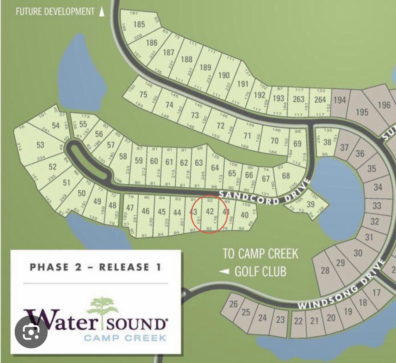 Looking for the perfect spot to build your dream home in Watersound Camp Creek? 42 Sandcord is a .38 acre lot on arguably the best street in the neighborhood. Sancord Drive is a quiet cul-de-sac street, far away from the noise of Hwy 98. Lot 42 is rectangular in shape and backs a very private wooded area, affording complete privacy from behind. Tucked inside this luxury, gated, rental-restricted neighborhood, Watersound Camp Creek is the perfect spot to build your dream home. Buying in Camp Creek gives you the opportunity to join the exclusive and adjoining Watersound Club without having to pay the $75K+ new membership fee. You'll have access to 4 amazing golf courses at Camp Creek, Sharks Tooth and Origins, one recently completed and designed by Davis Love. And it's not just about golf--there's a state-of-the-art wellness center/gym, an adult pool, a fun lagoon-style pool, great dining options, plus tennis and pickleball facilities.

The location couldn't be better--right between Scenic Highway 30A and Highway 98! You're just minutes from Watersound Town Center where you'll find a huge Publix, medical offices, and plenty of restaurants. Plus, being so close to 30A means easy access to spots like Alys Beach, Kaiya and Rosemary Beach for even more dining, shopping, and entertainment.

If you're looking to build in one of the most sought-after communities on the Emerald Coast, 42 Sandcord Drive is it. Watersound Camp Creek truly offers the best of 30A living!